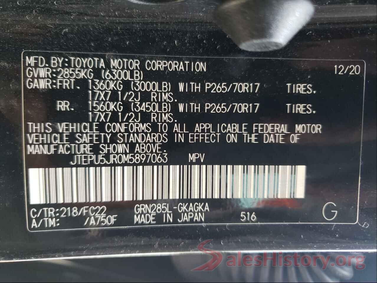 JTEPU5JR0M5897063 2021 TOYOTA 4RUNNER