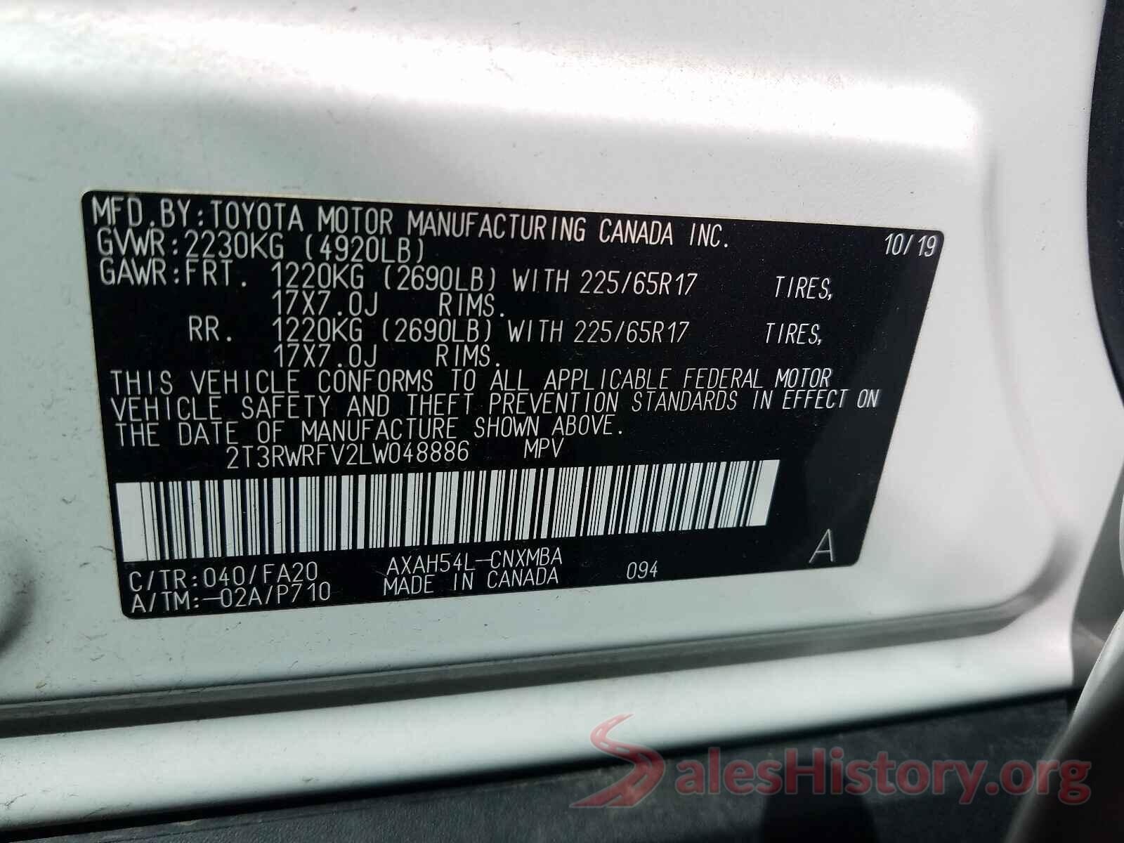 2T3RWRFV2LW048886 2020 TOYOTA RAV4