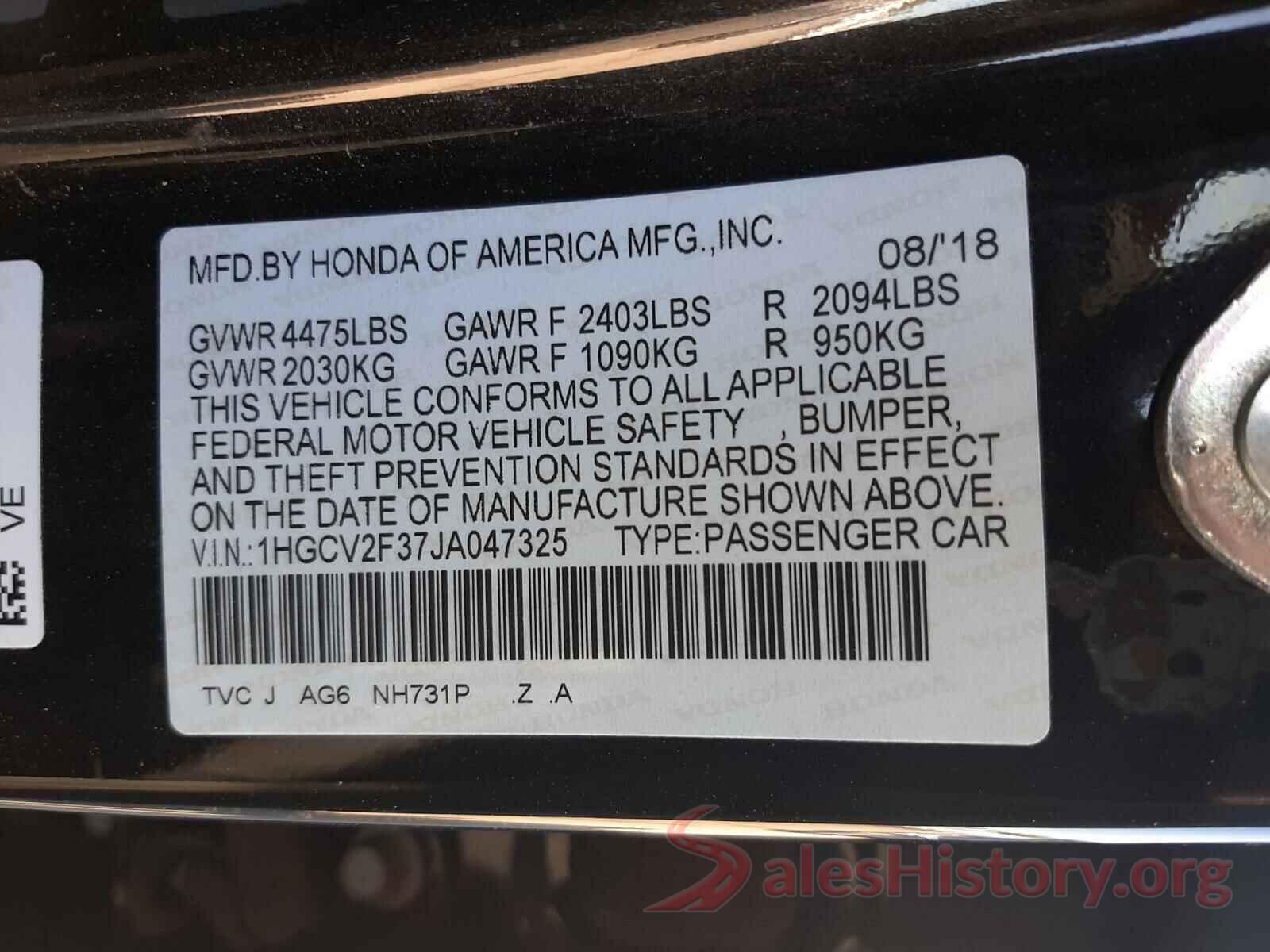 1HGCV2F37JA047325 2018 HONDA ACCORD