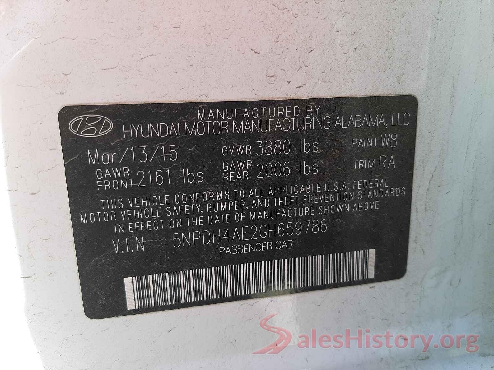 5NPDH4AE2GH659786 2016 HYUNDAI ELANTRA