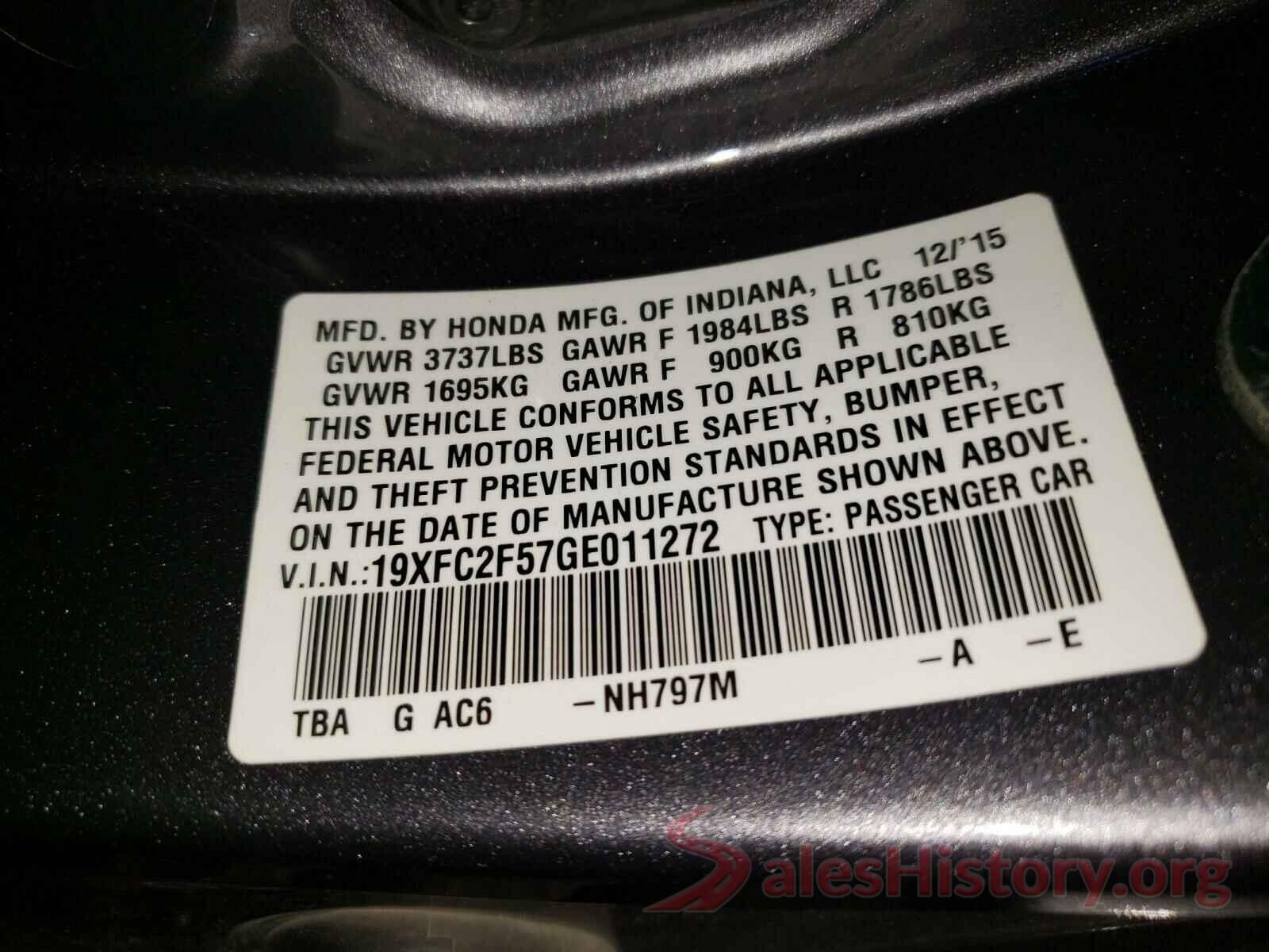 19XFC2F57GE011272 2016 HONDA CIVIC