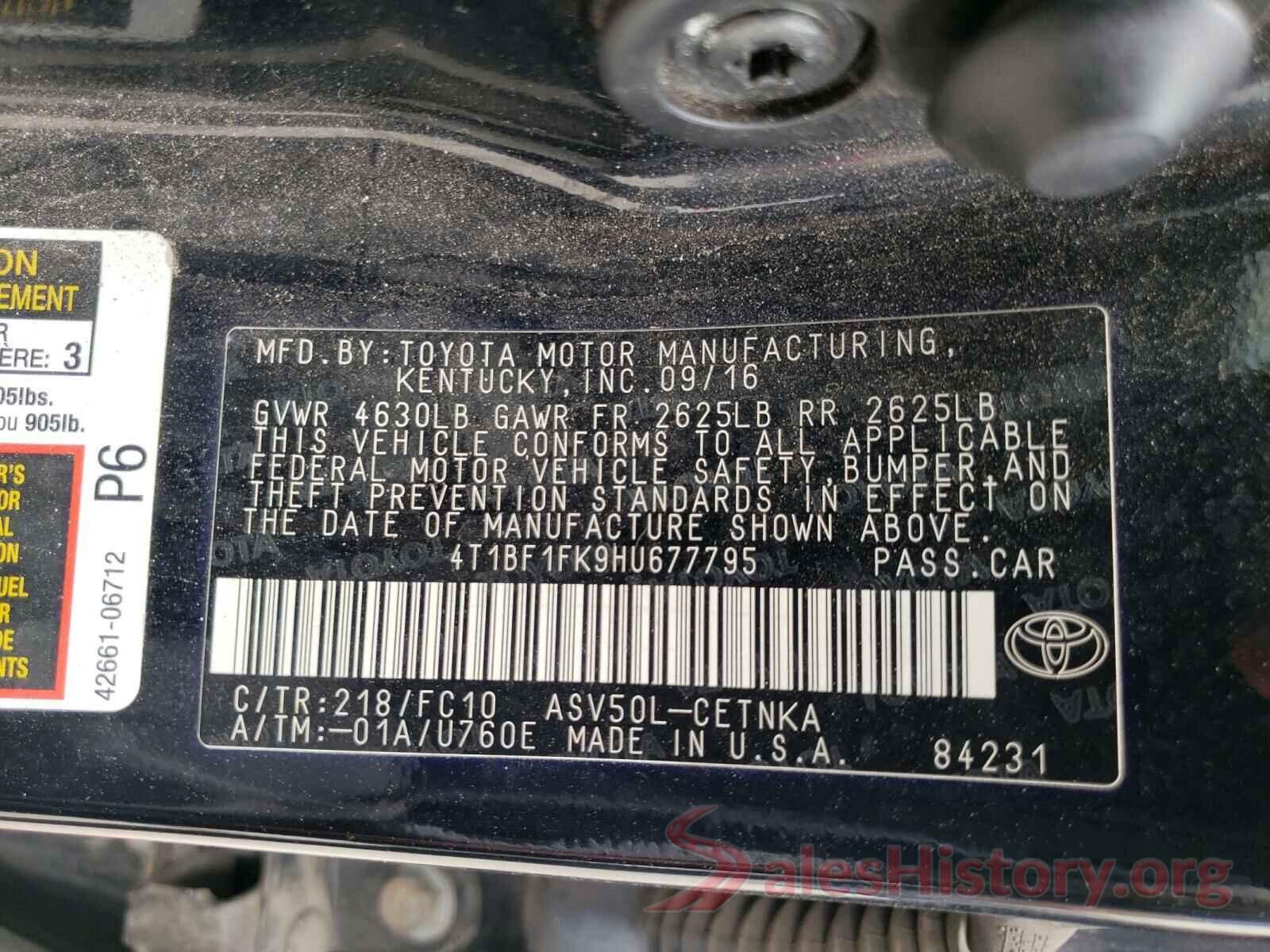 4T1BF1FK9HU677795 2017 TOYOTA CAMRY