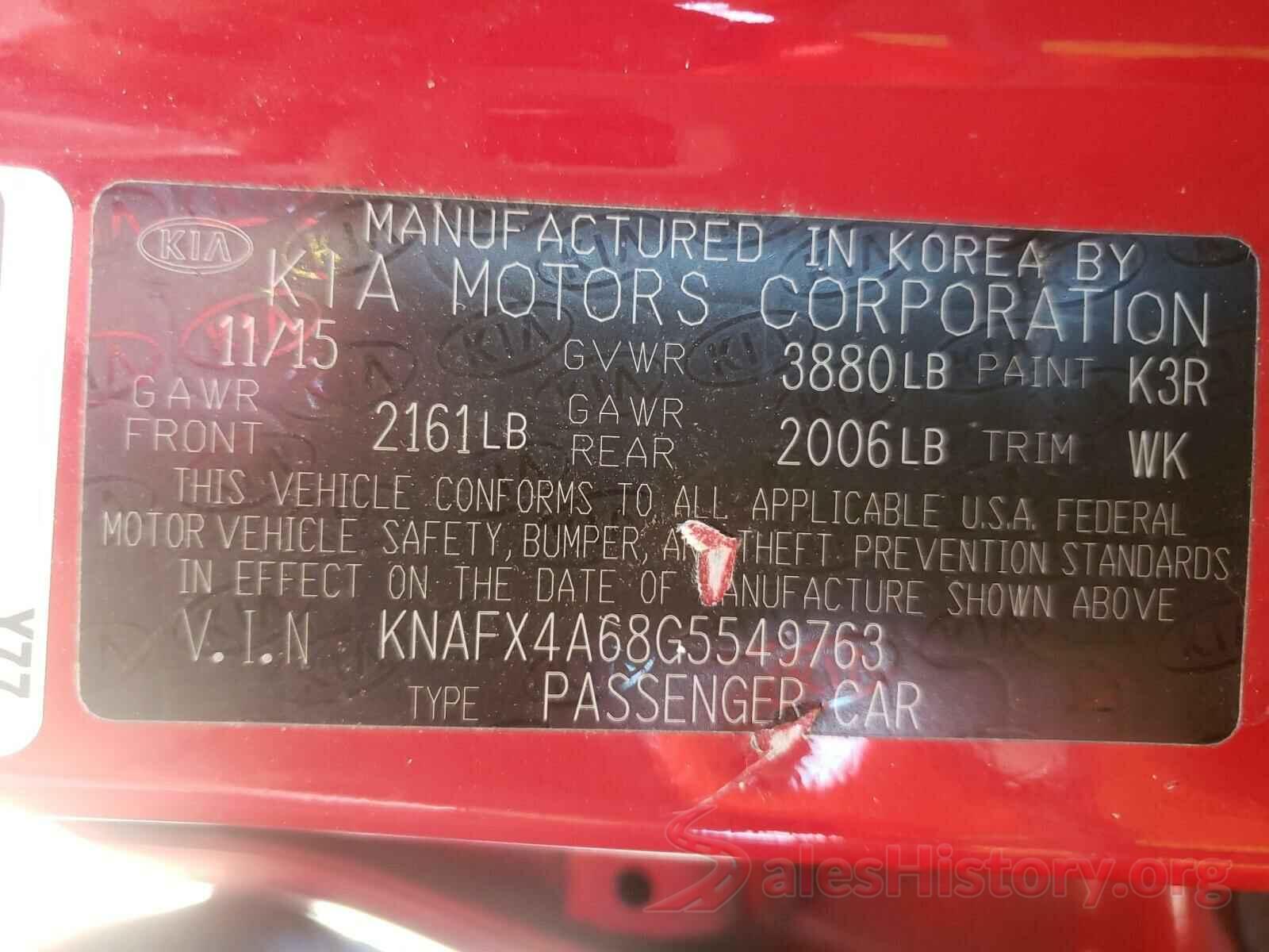 KNAFX4A68G5549763 2016 KIA FORTE