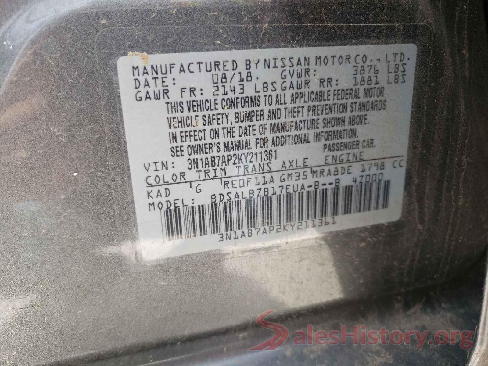 3N1AB7AP2KY211361 2019 NISSAN SENTRA