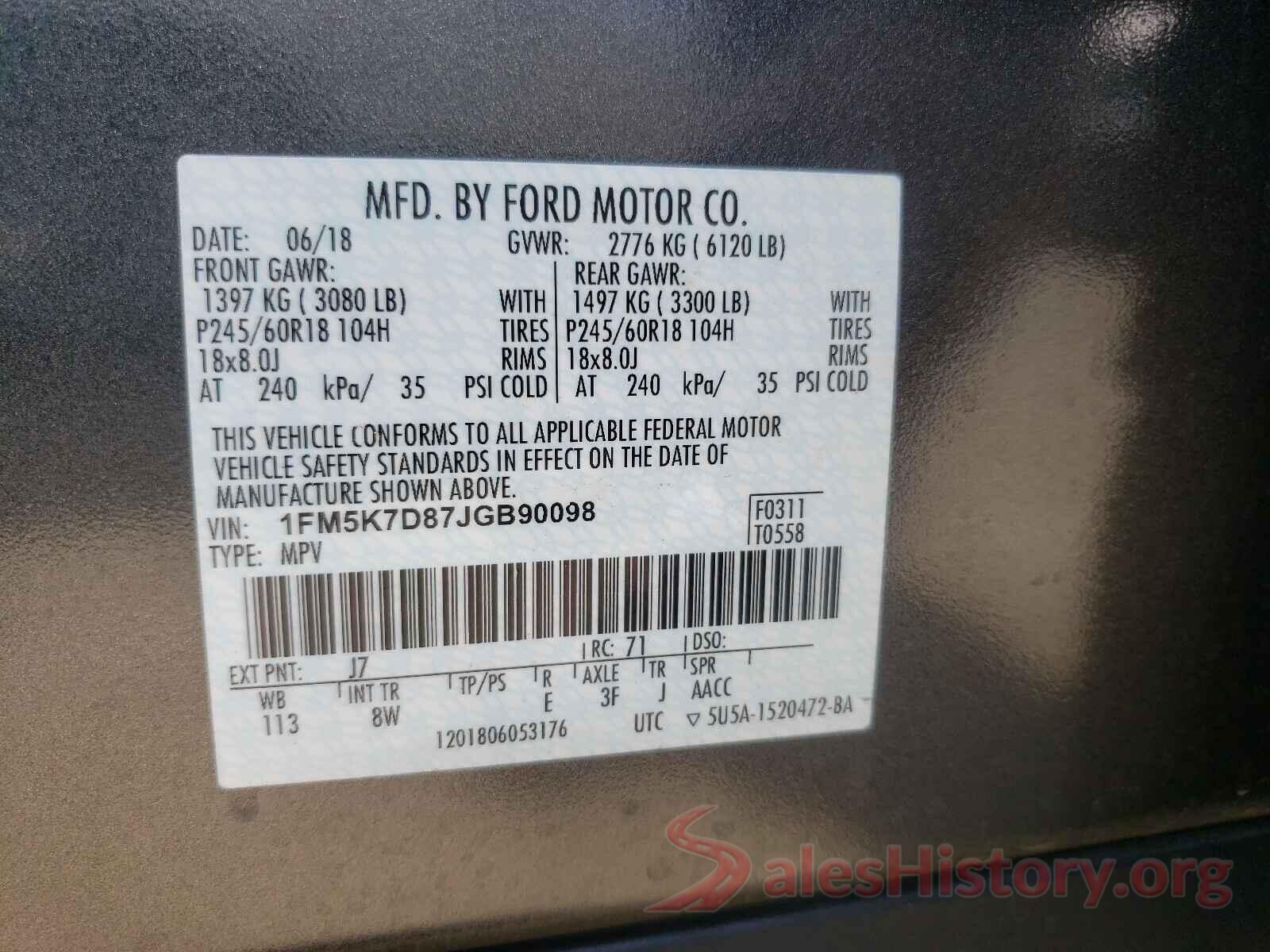 1FM5K7D87JGB90098 2018 FORD EXPLORER