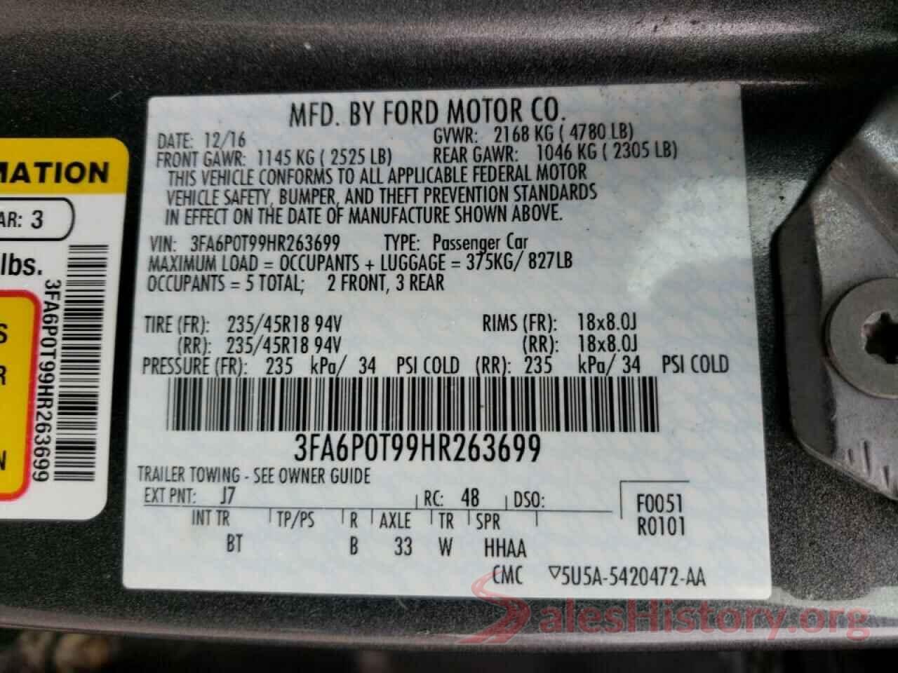 3FA6P0T99HR263699 2017 FORD FUSION