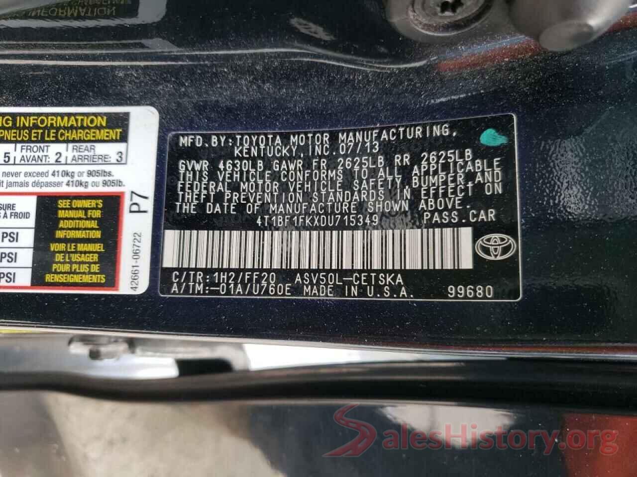 4T1BF1FKXDU715349 2013 TOYOTA CAMRY