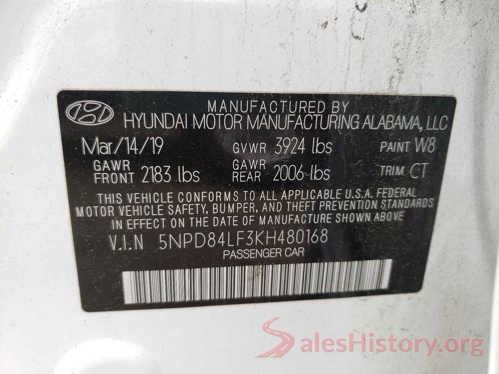 5NPD84LF3KH480168 2019 HYUNDAI ELANTRA