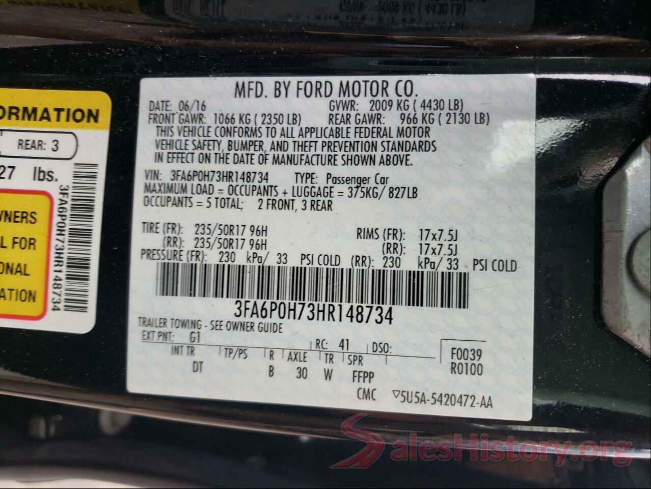 3FA6P0H73HR148734 2017 FORD FUSION