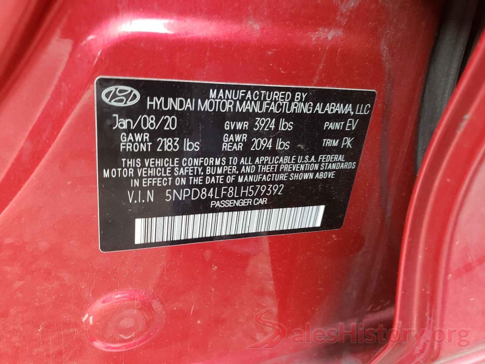 5NPD84LF8LH579392 2020 HYUNDAI ELANTRA