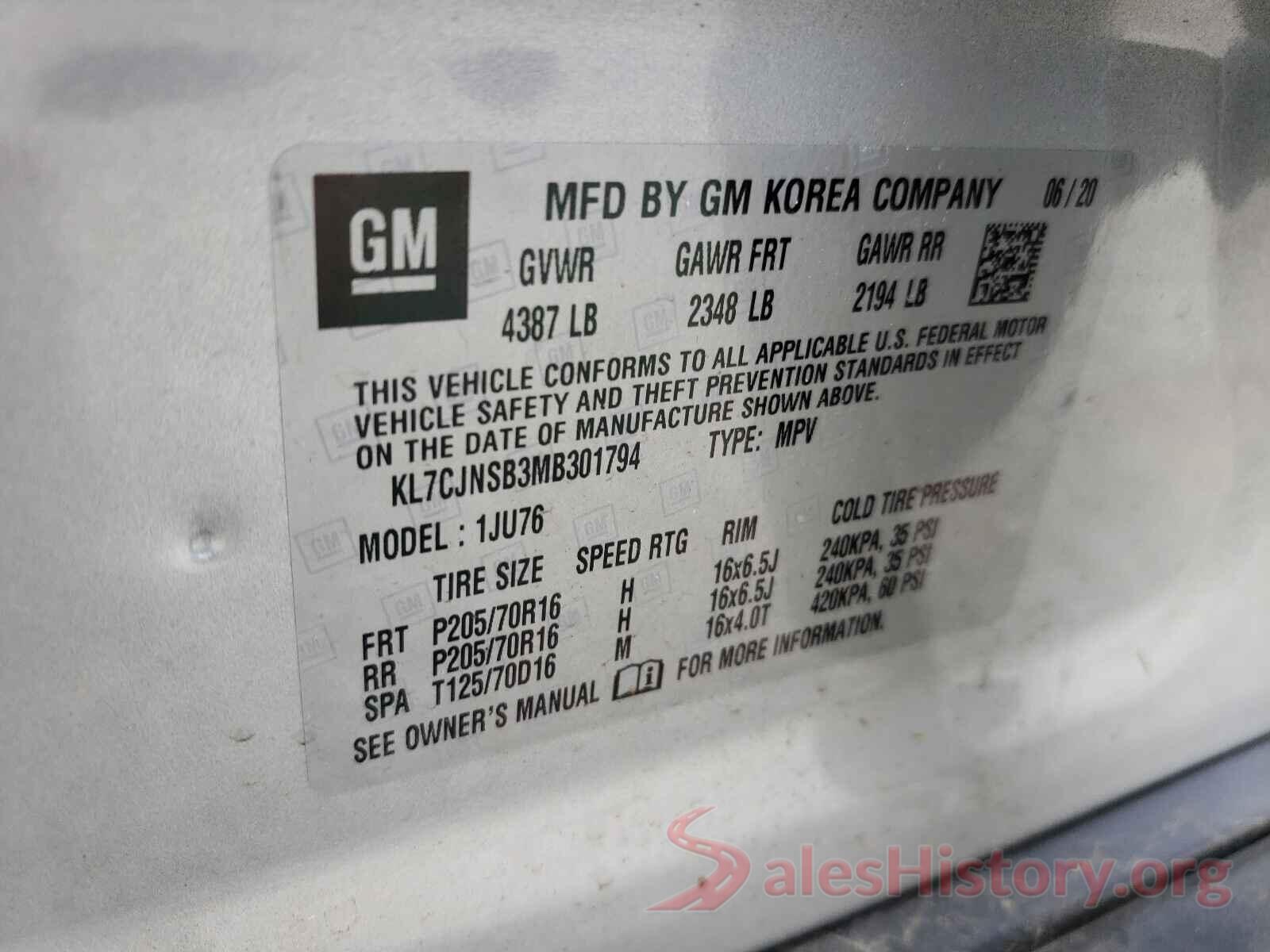 KL7CJNSB3MB301794 2021 CHEVROLET TRAX