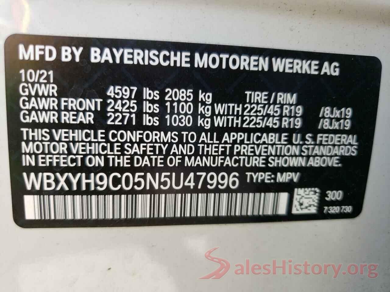 WBXYH9C05N5U47996 2022 BMW X2