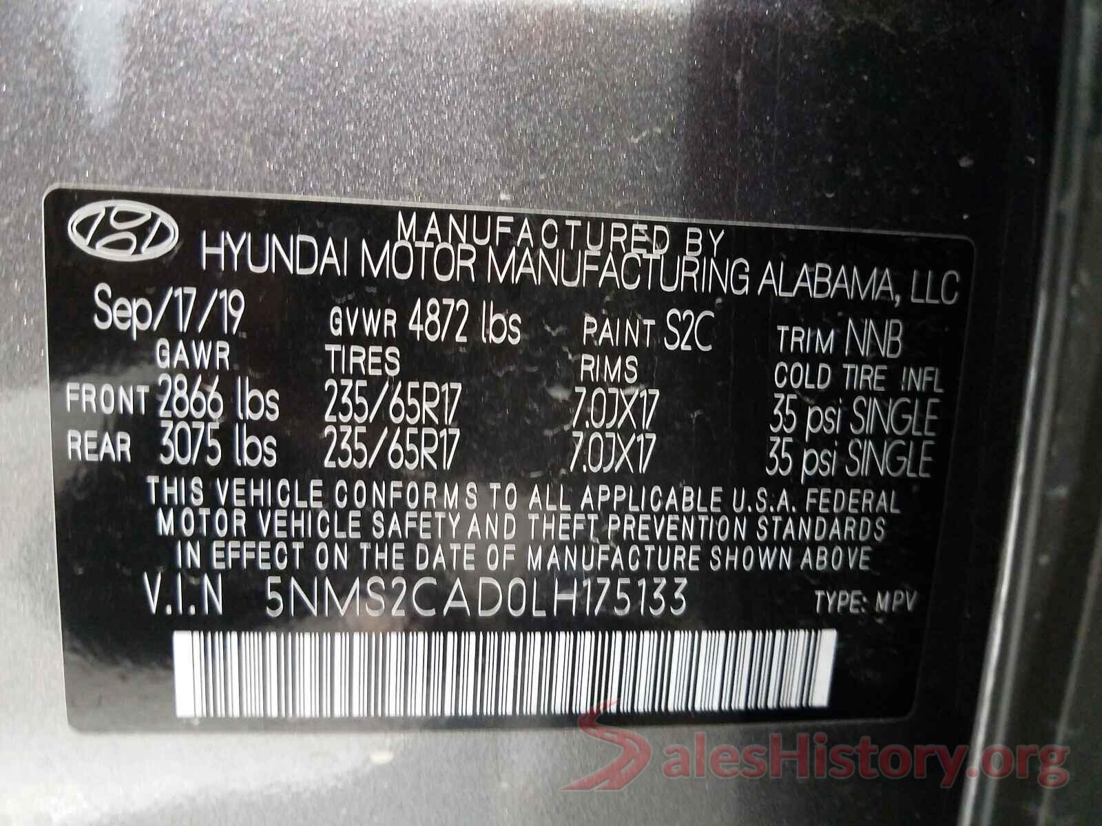 5NMS2CAD0LH175133 2020 HYUNDAI SANTA FE