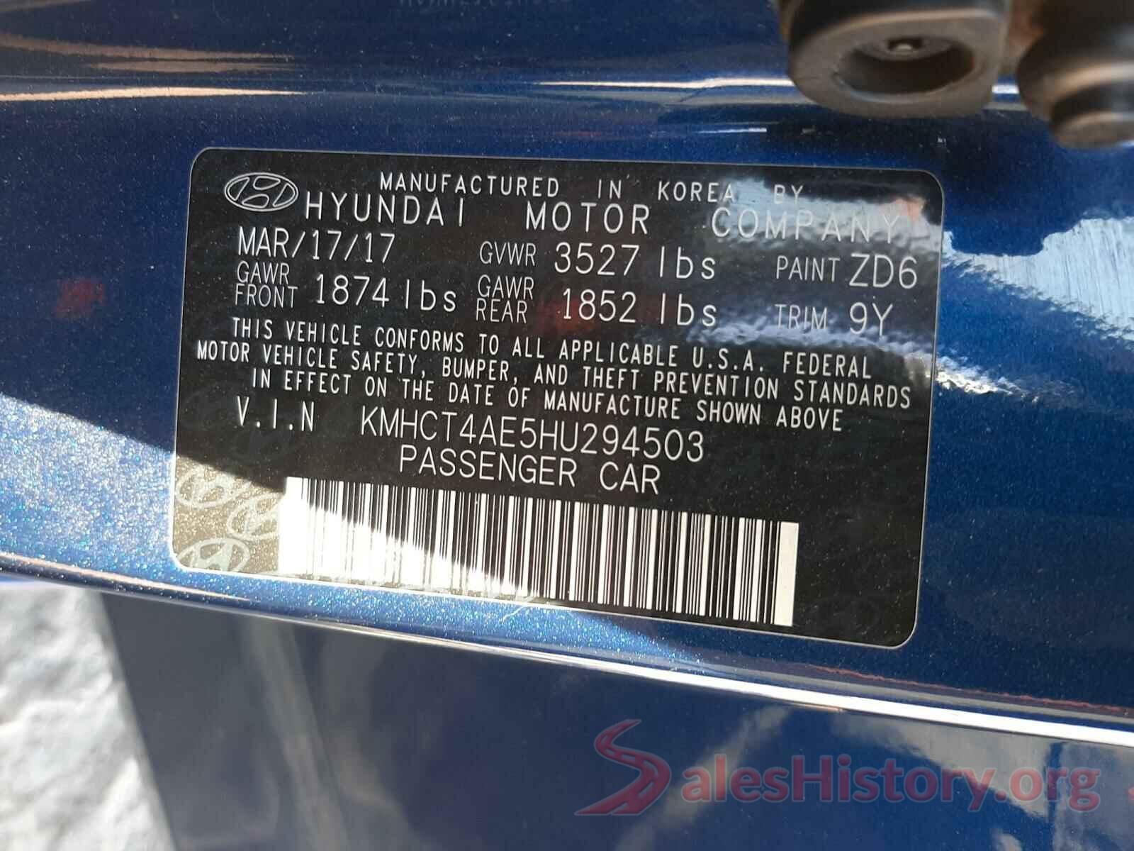 KMHCT4AE5HU294503 2017 HYUNDAI ACCENT