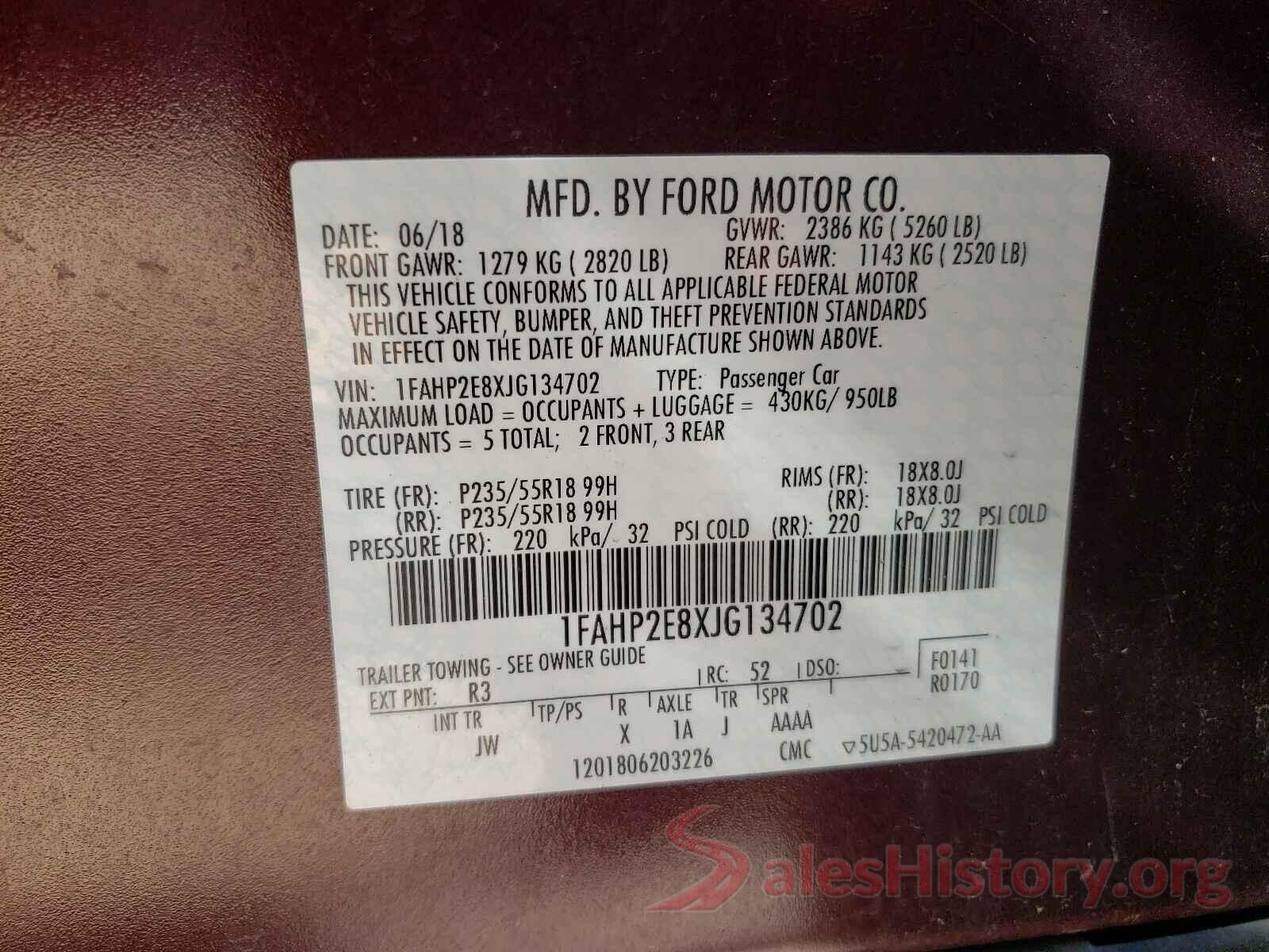 1FAHP2E8XJG134702 2018 FORD TAURUS