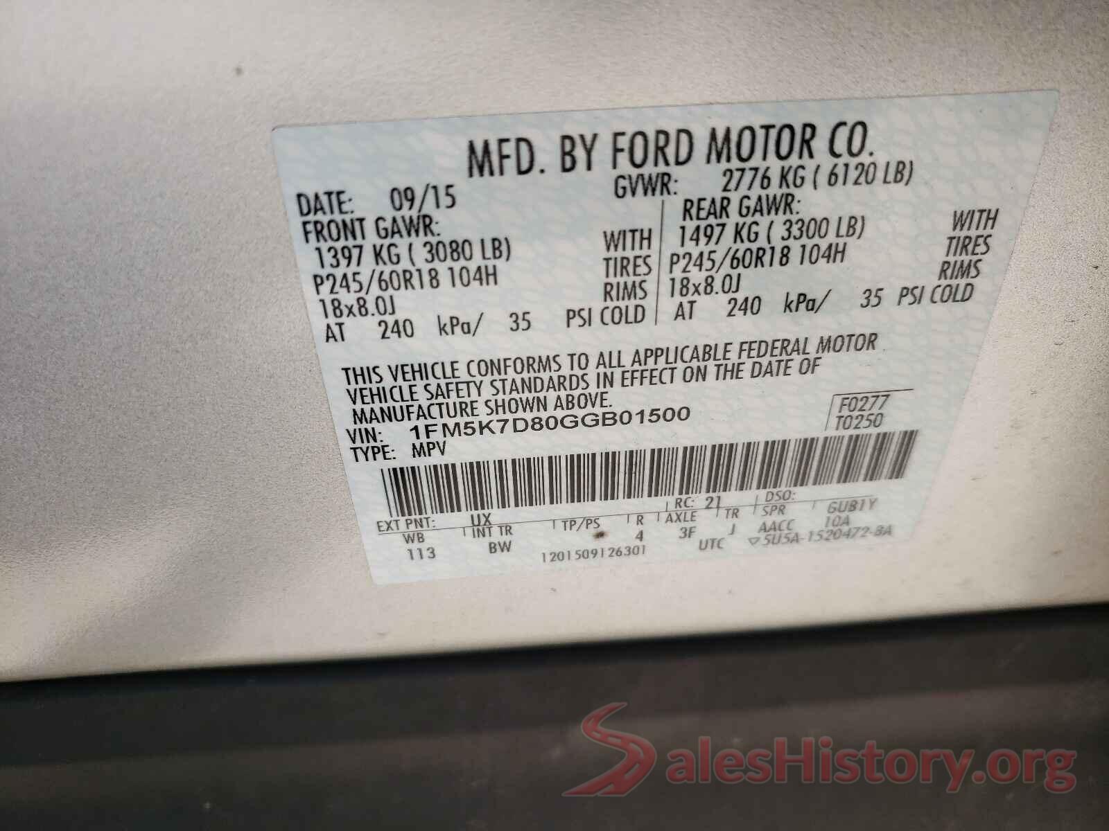 1FM5K7D80GGB01500 2016 FORD EXPLORER