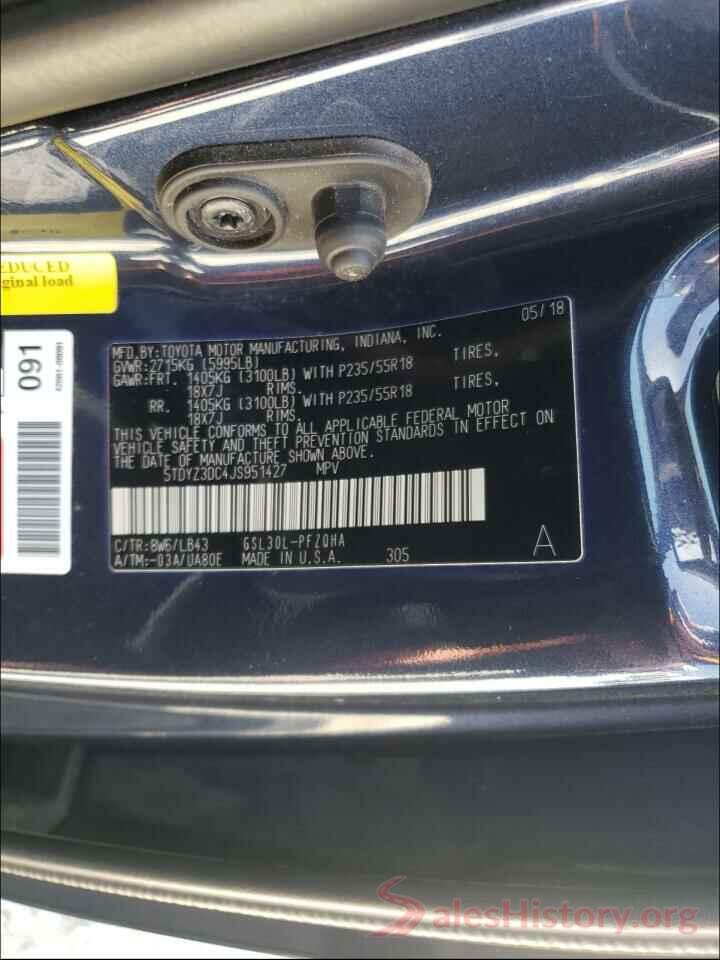 5TDYZ3DC4JS951427 2018 TOYOTA SIENNA