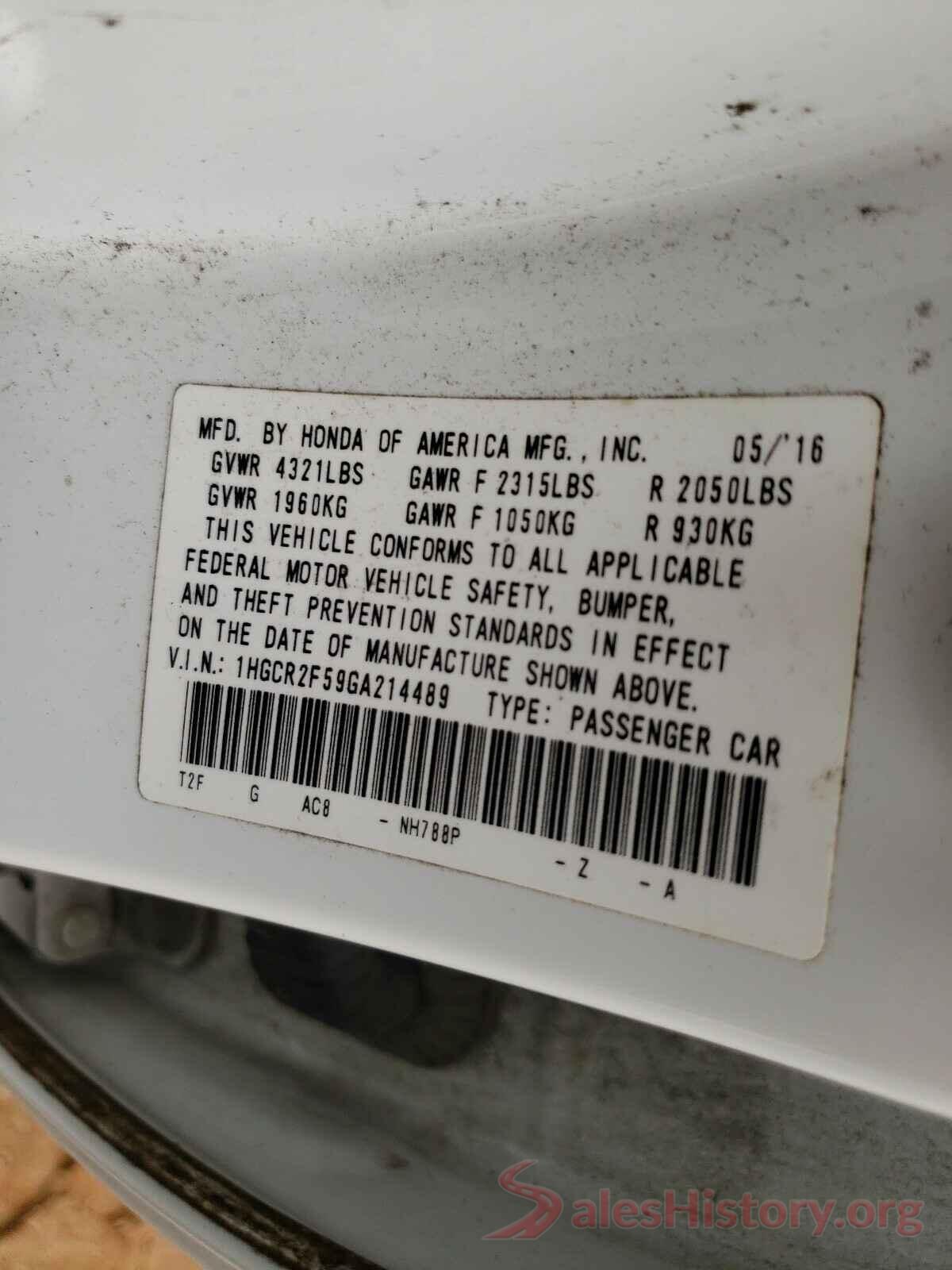 1HGCR2F59GA214489 2016 HONDA ACCORD