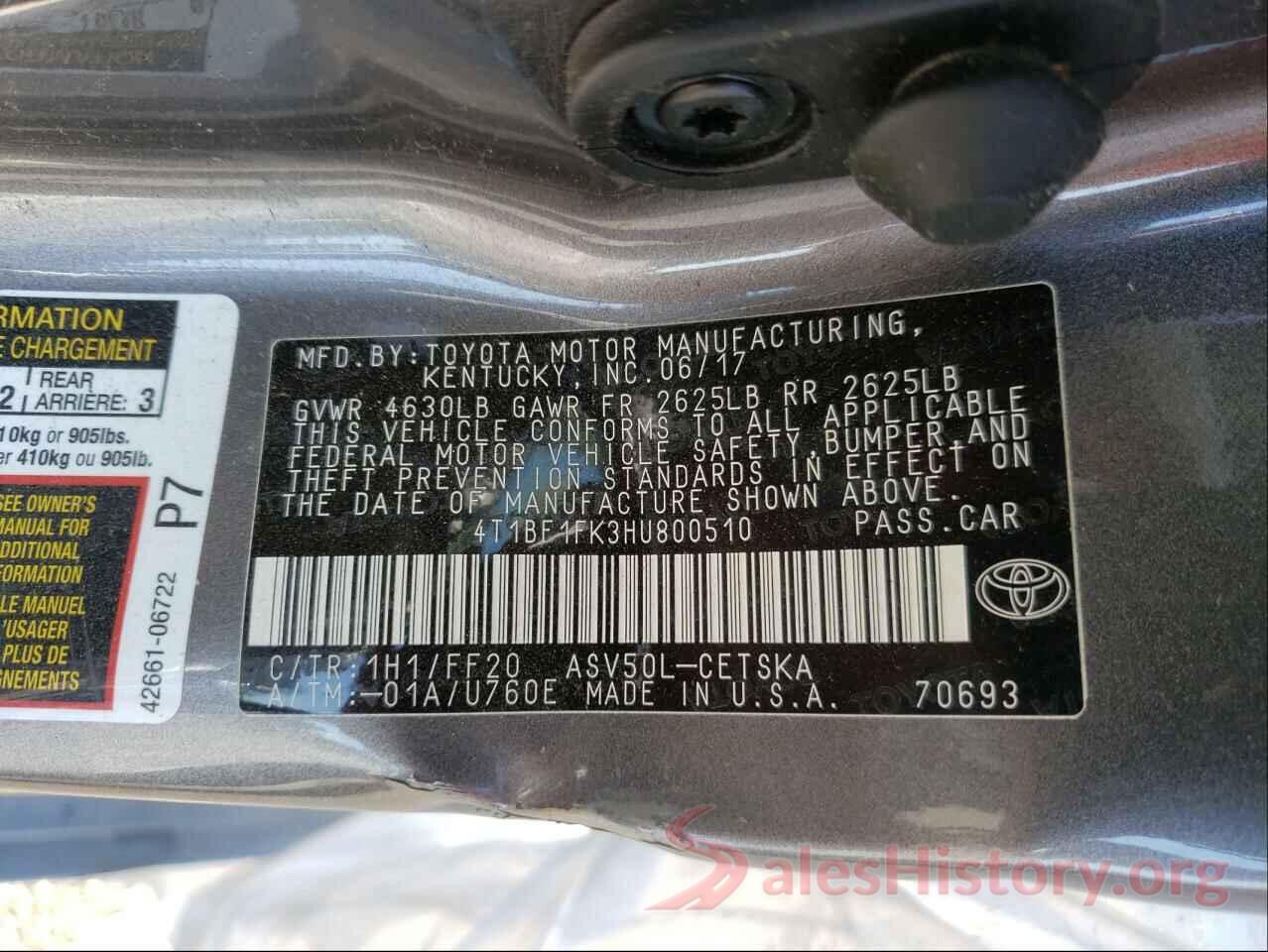 4T1BF1FK3HU800510 2017 TOYOTA CAMRY