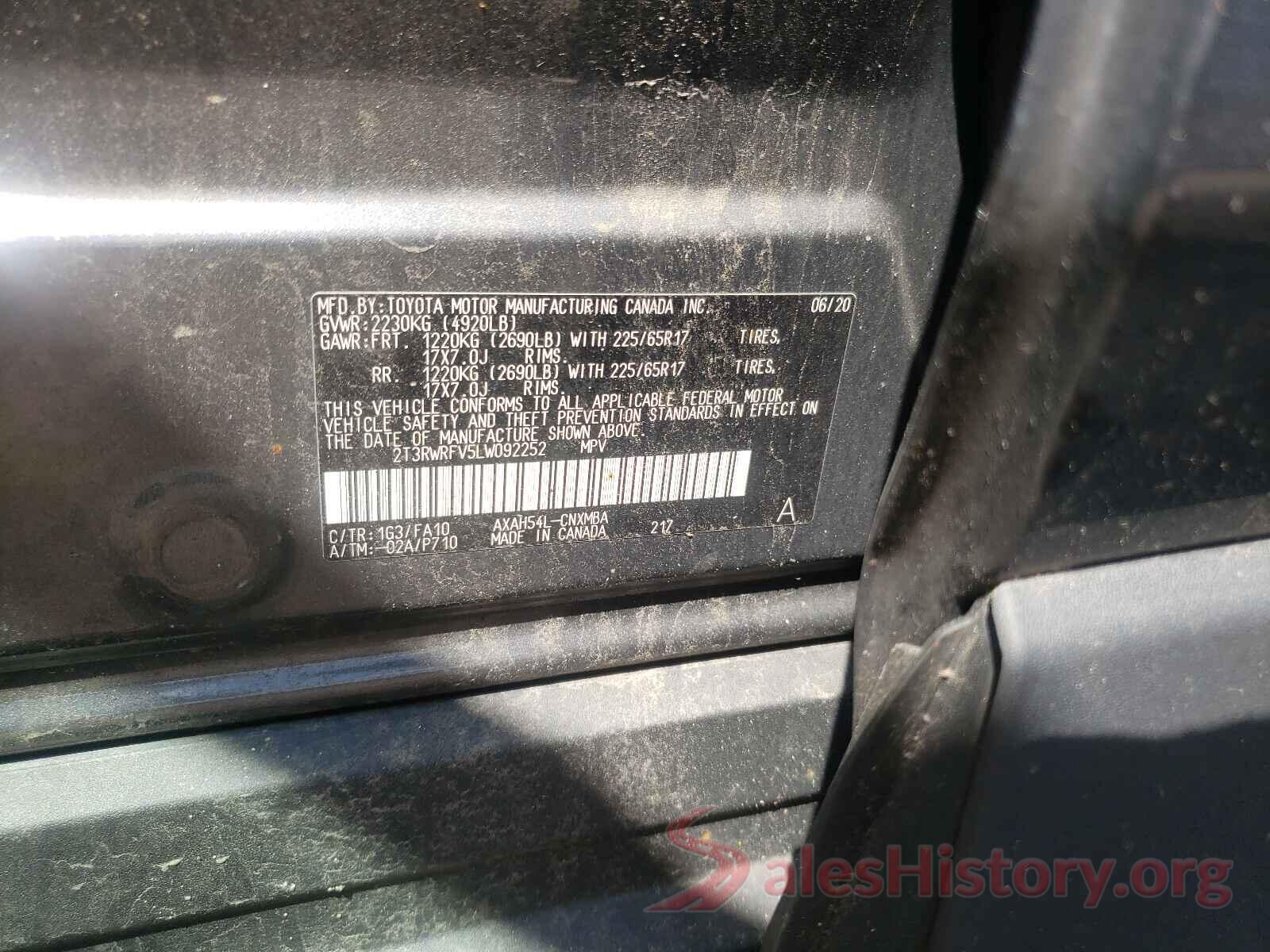 2T3RWRFV5LW092252 2020 TOYOTA RAV4