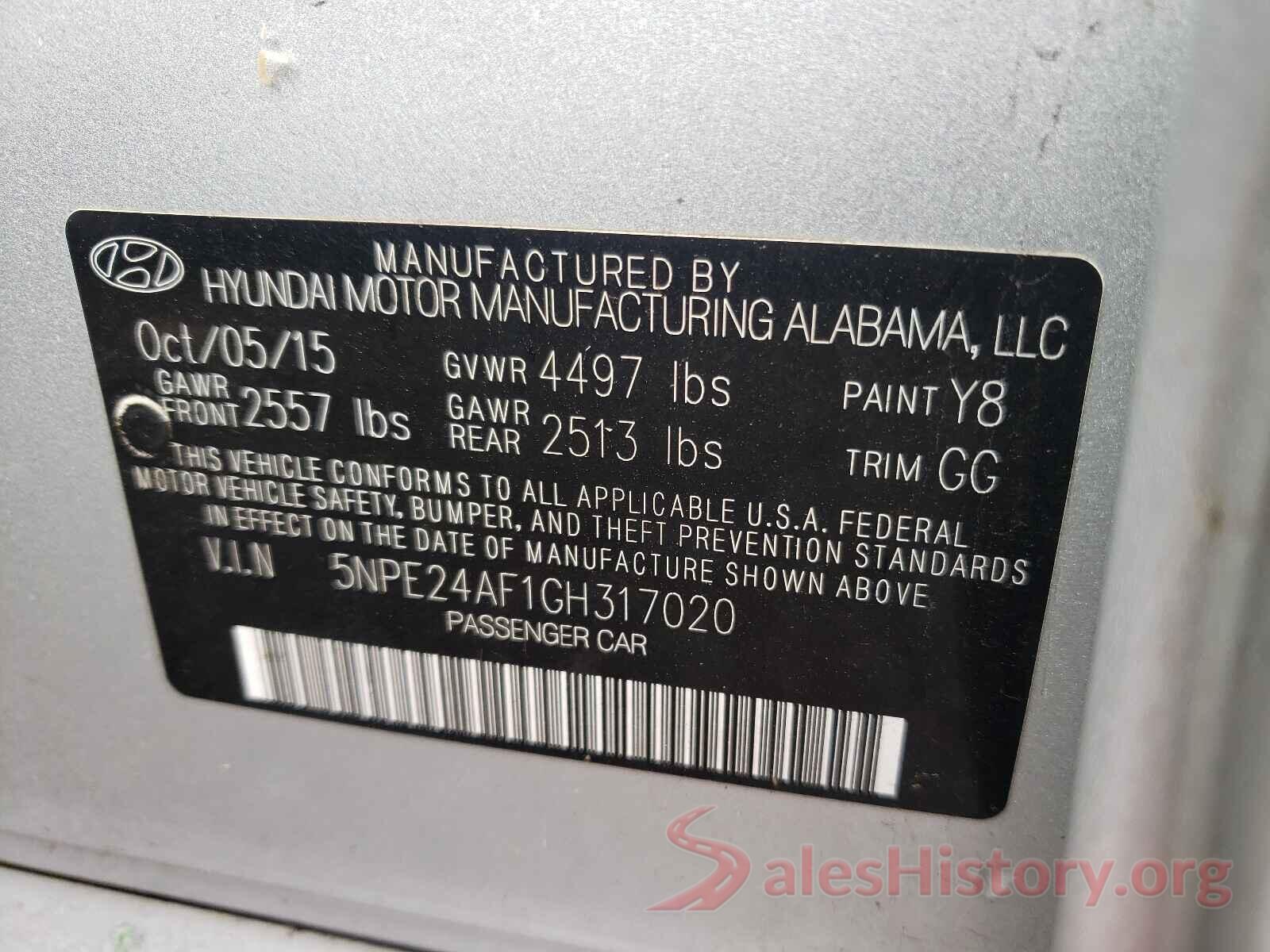 5NPE24AF1GH317020 2016 HYUNDAI SONATA