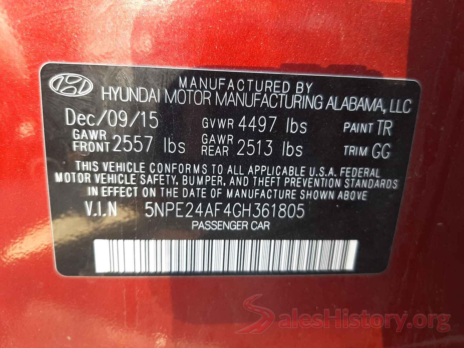 5NPE24AF4GH361805 2016 HYUNDAI SONATA