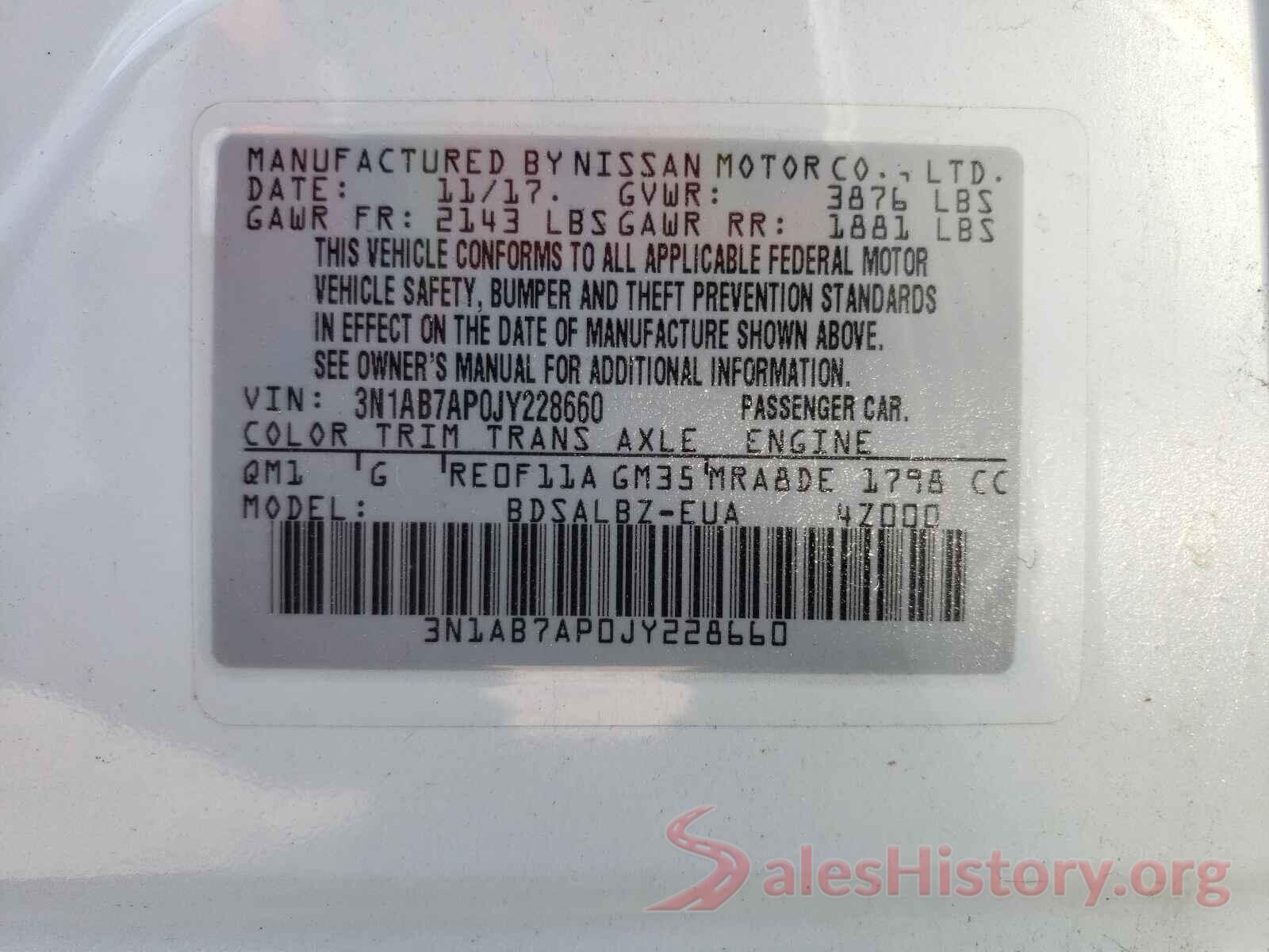 3N1AB7AP0JY228660 2018 NISSAN SENTRA