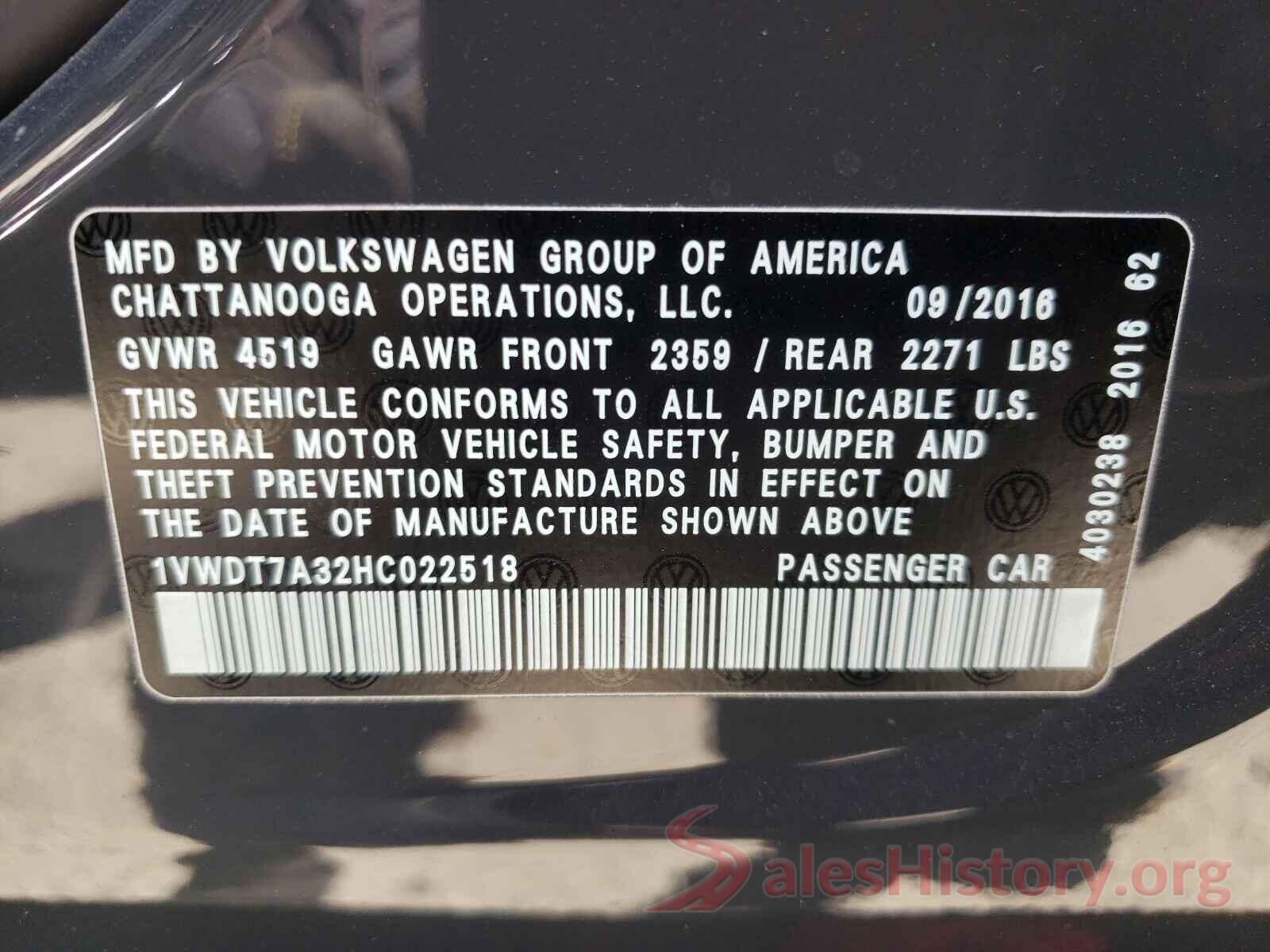 1VWDT7A32HC022518 2017 VOLKSWAGEN PASSAT