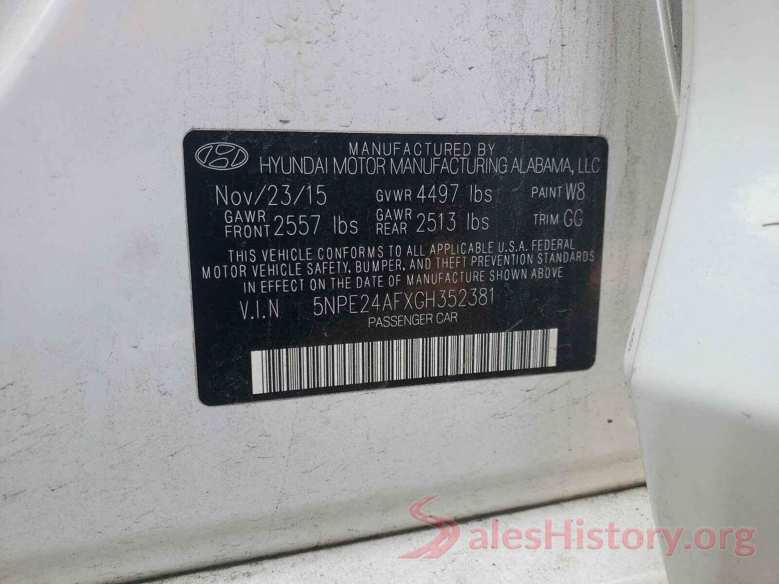 5NPE24AFXGH352381 2016 HYUNDAI SONATA