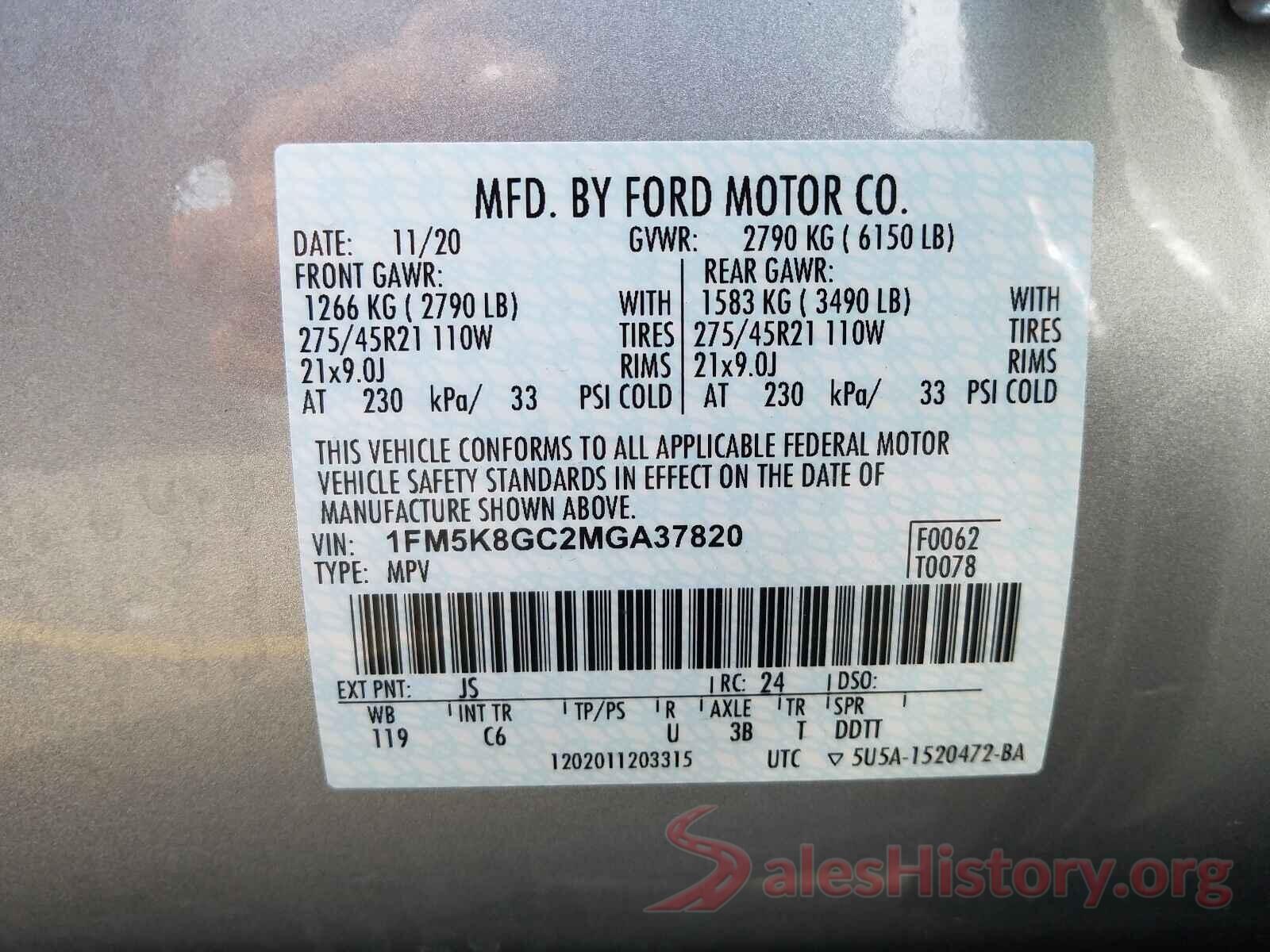 1FM5K8GC2MGA37820 2021 FORD EXPLORER