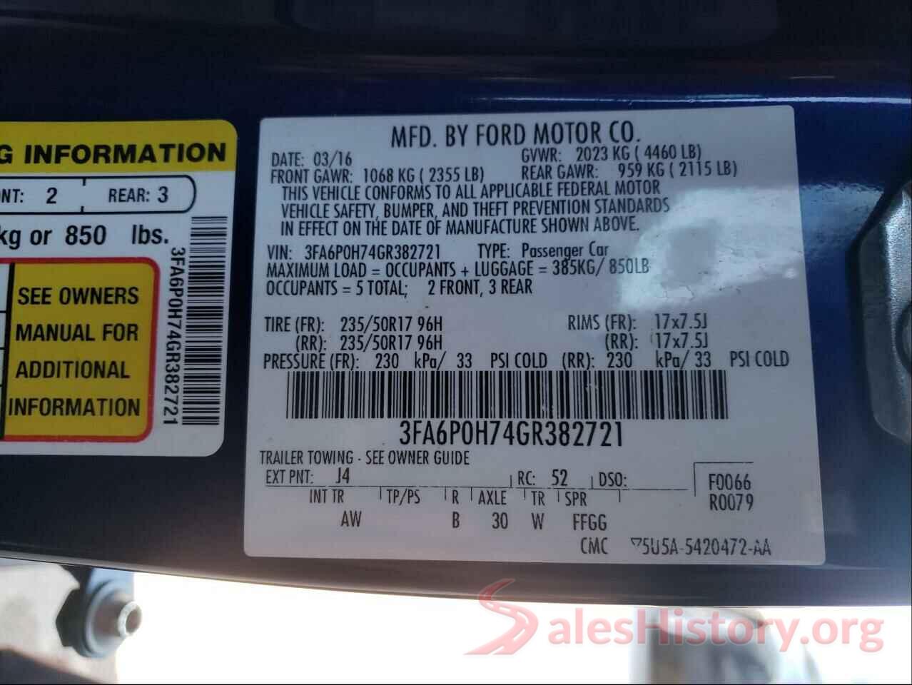 3FA6P0H74GR382721 2016 FORD FUSION