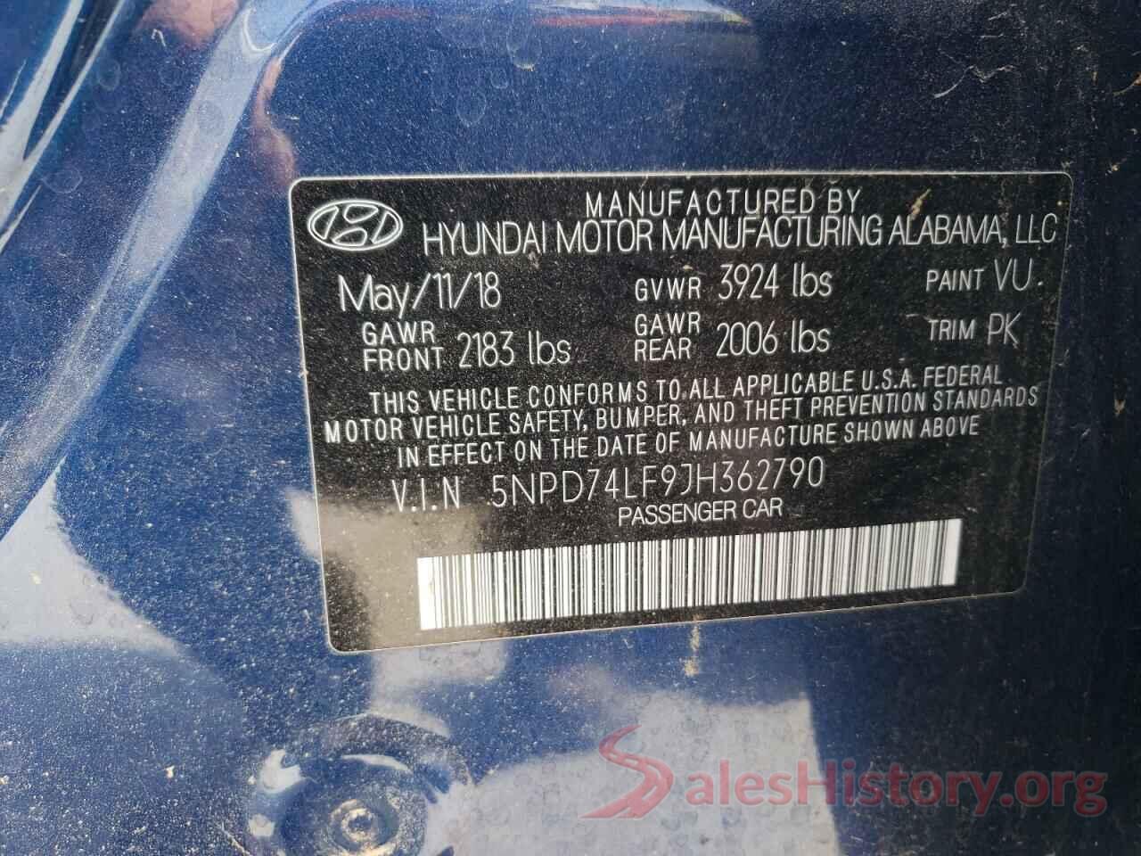 5NPD74LF9JH362790 2018 HYUNDAI ELANTRA