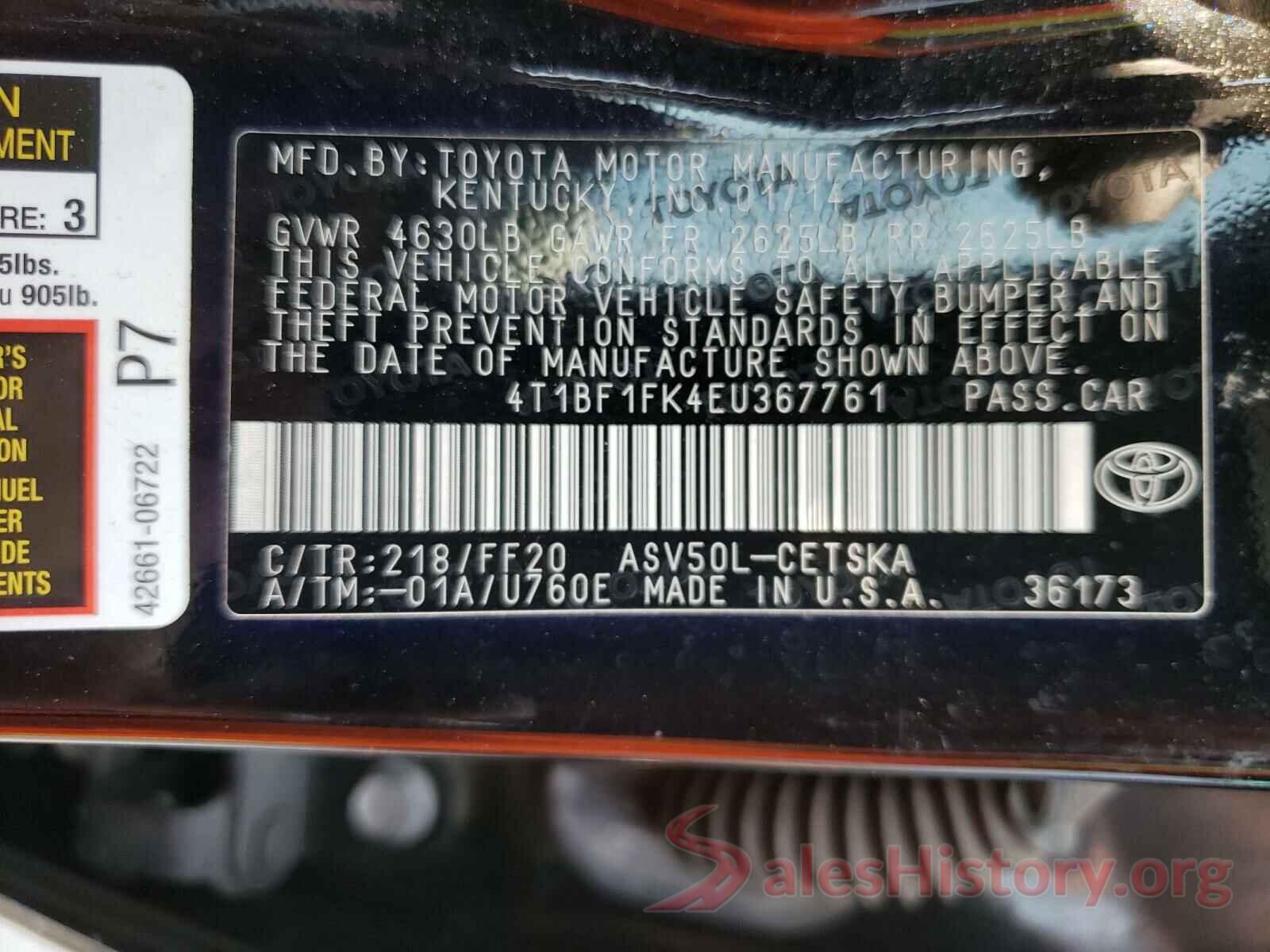 4T1BF1FK4EU367761 2014 TOYOTA CAMRY