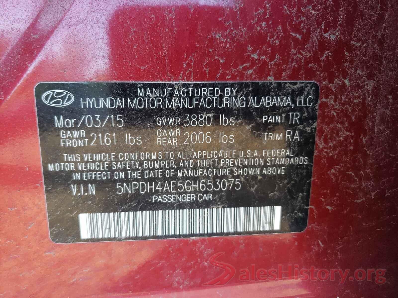 5NPDH4AE5GH653075 2016 HYUNDAI ELANTRA