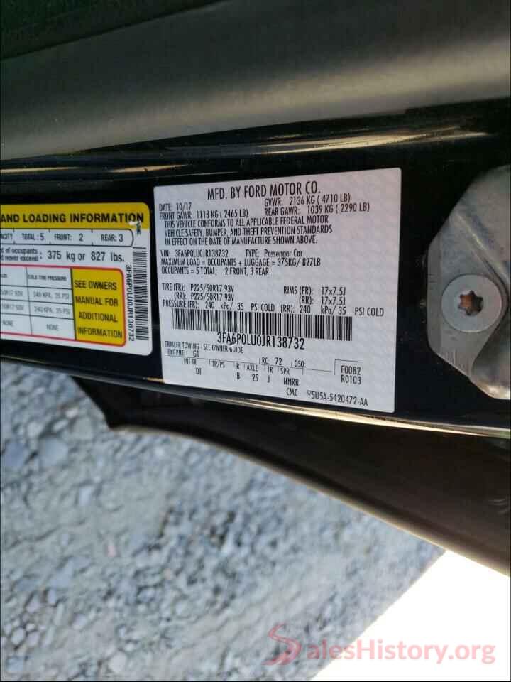 3FA6P0LU0JR138732 2018 FORD FUSION