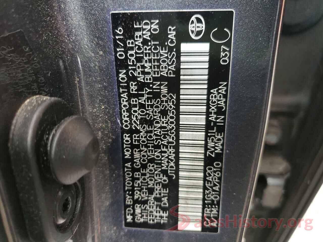 JTDKARFU5G3005952 2016 TOYOTA PRIUS