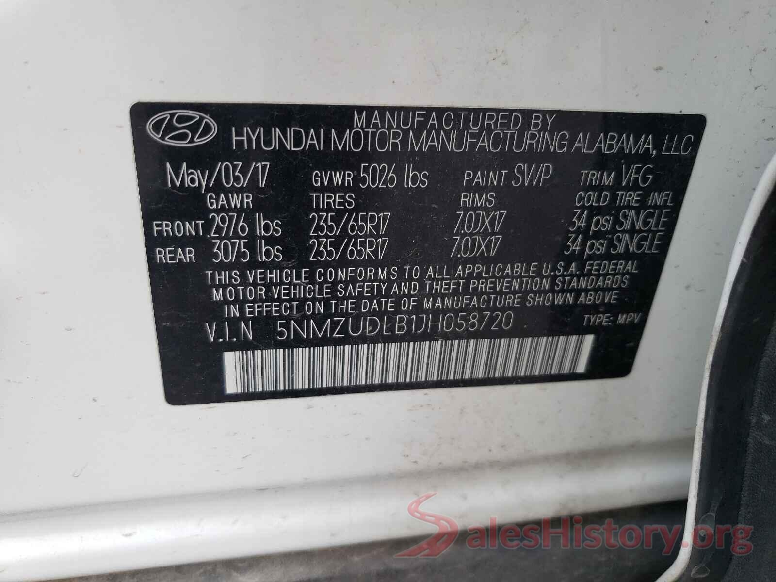 5NMZUDLB1JH058720 2018 HYUNDAI SANTA FE