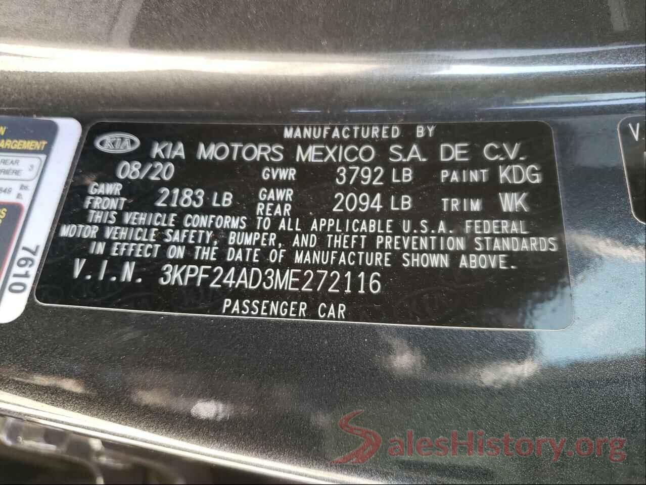 3KPF24AD3ME272116 2021 KIA FORTE