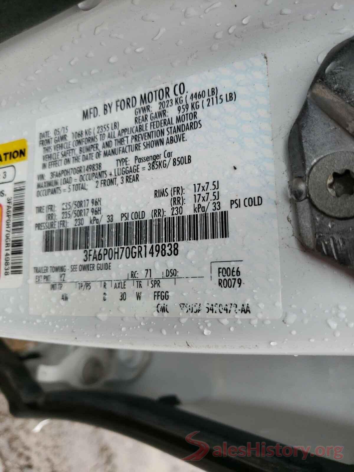 3FA6P0H70GR149838 2016 FORD FUSION