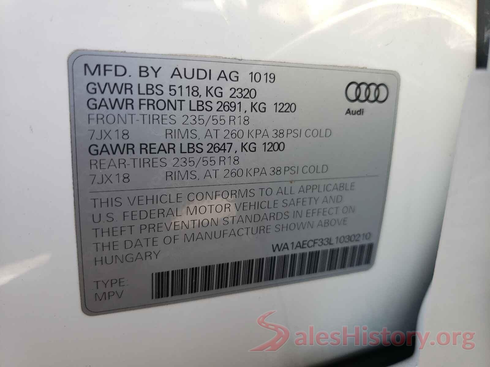 WA1AECF33L1030210 2020 AUDI Q3