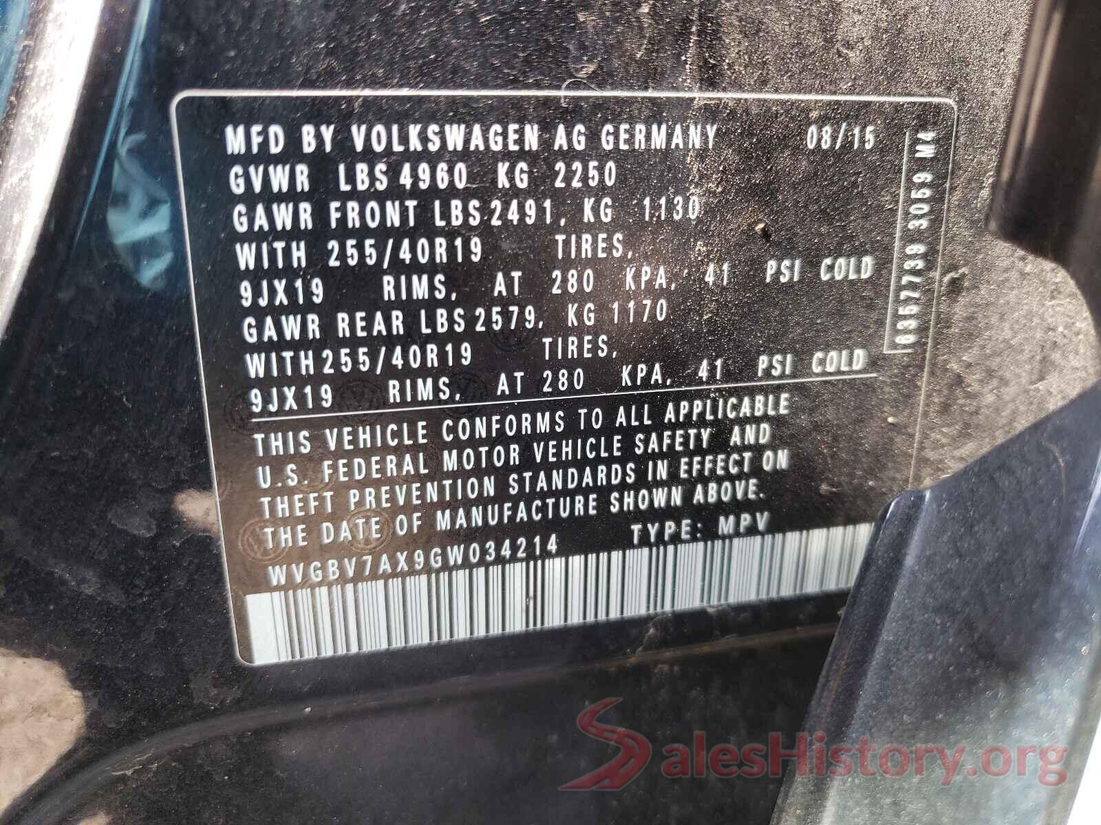 WVGBV7AX9GW034214 2016 VOLKSWAGEN TIGUAN