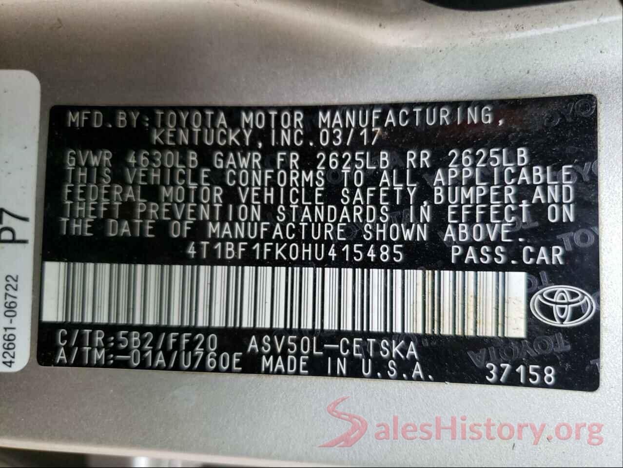 4T1BF1FK0HU415485 2017 TOYOTA CAMRY