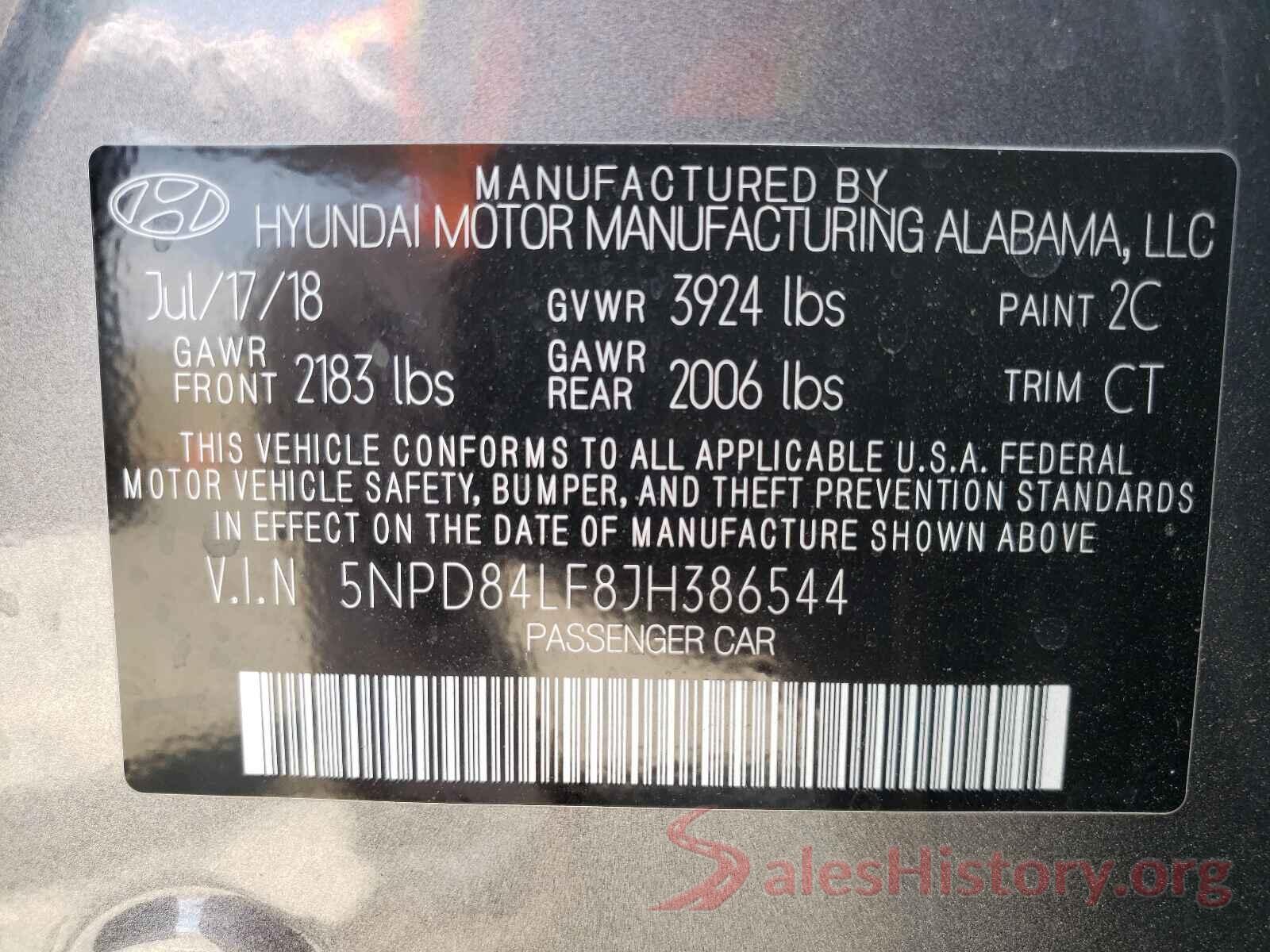 5NPD84LF8JH386544 2018 HYUNDAI ELANTRA