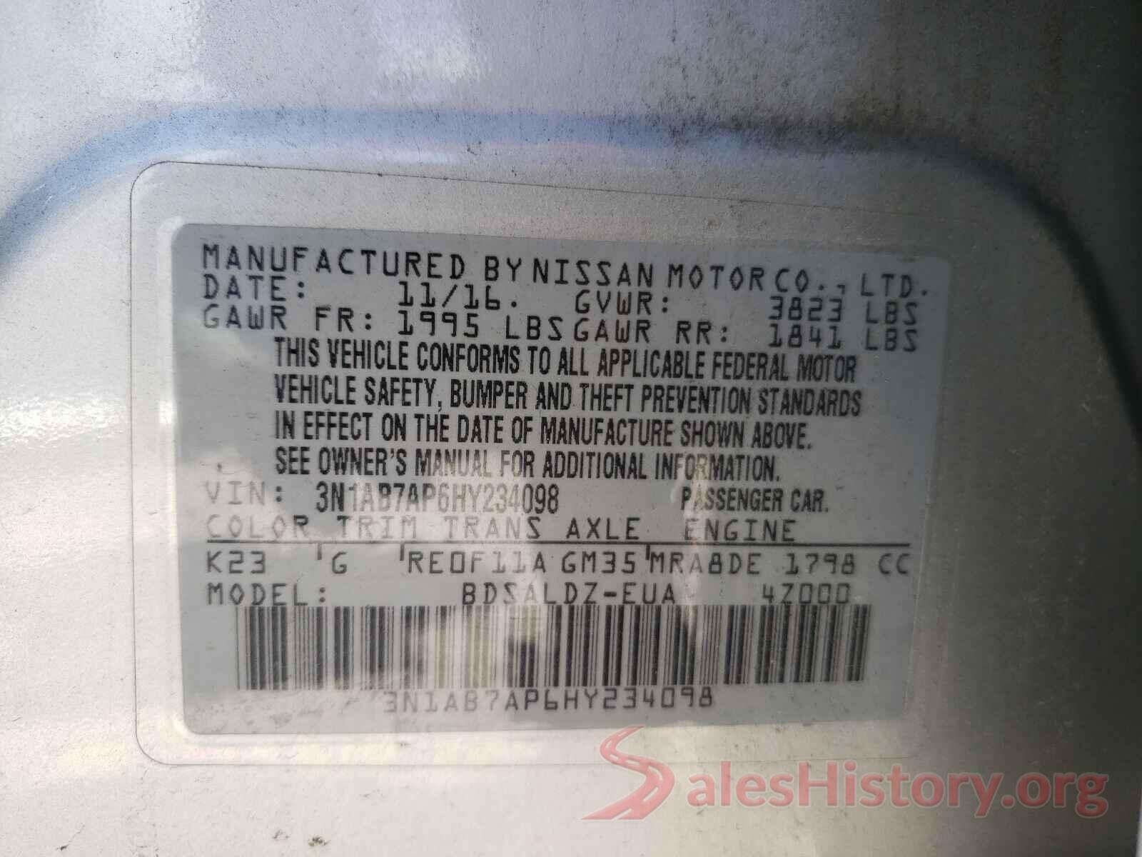 3N1AB7AP6HY234098 2017 NISSAN SENTRA