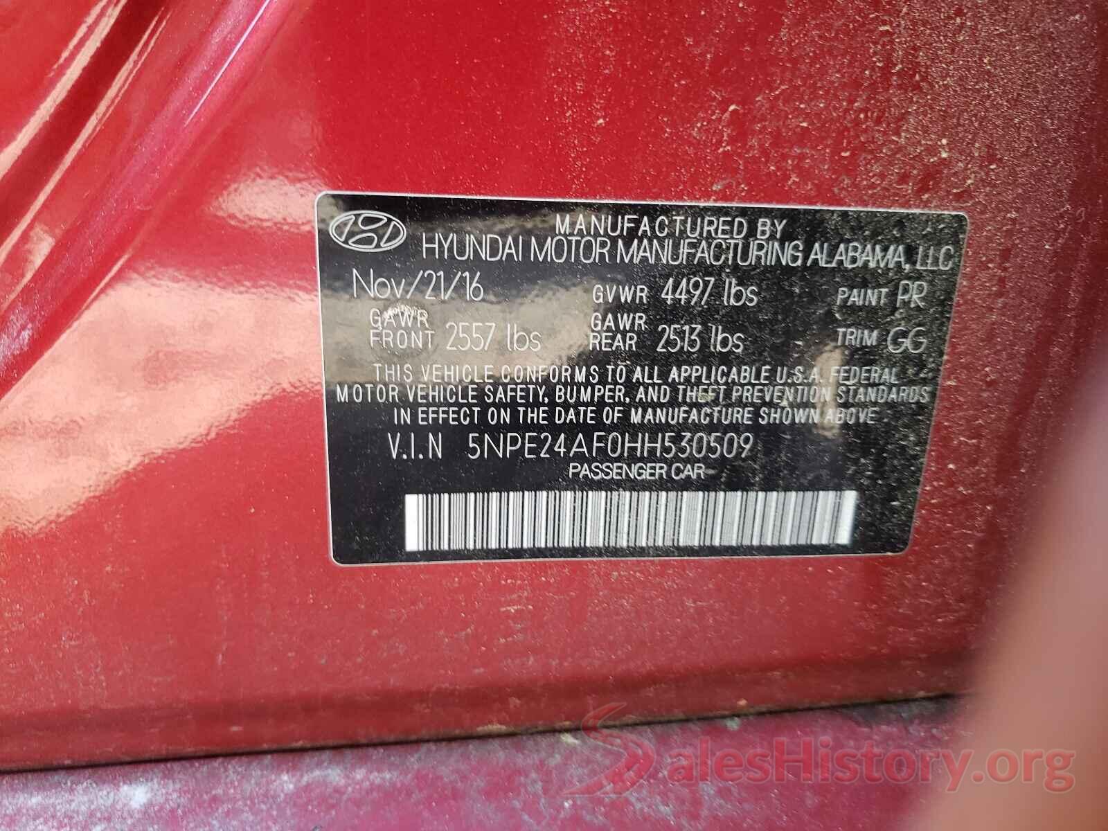 5NPE24AF0HH530509 2017 HYUNDAI SONATA