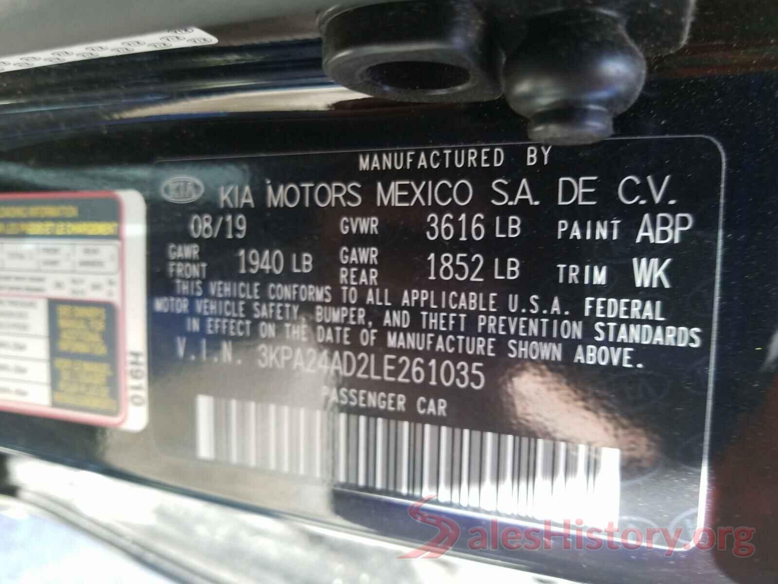 3KPA24AD2LE261035 2020 KIA RIO