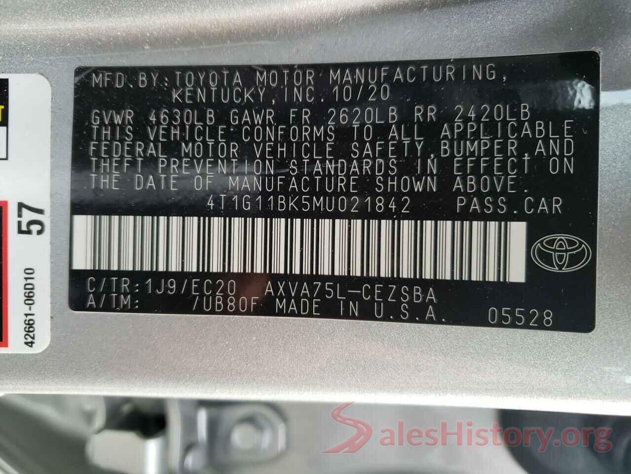 4T1G11BK5MU021842 2021 TOYOTA CAMRY