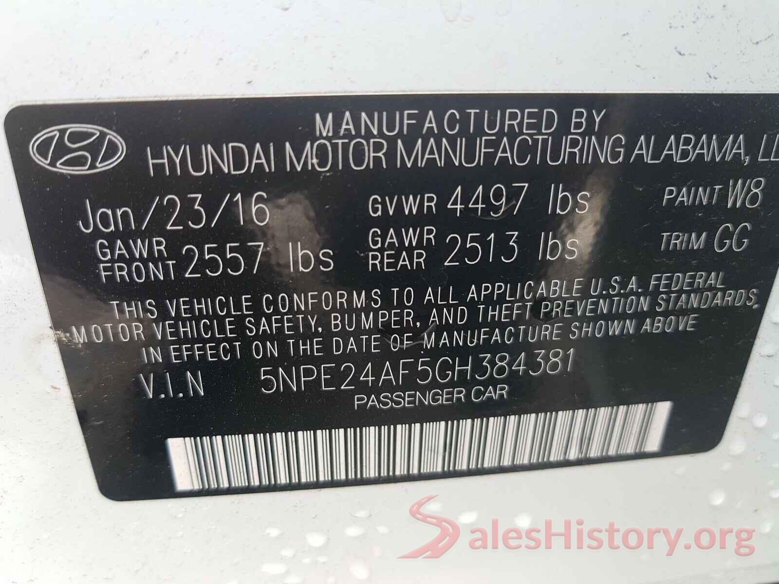 5NPE24AF5GH384381 2016 HYUNDAI SONATA