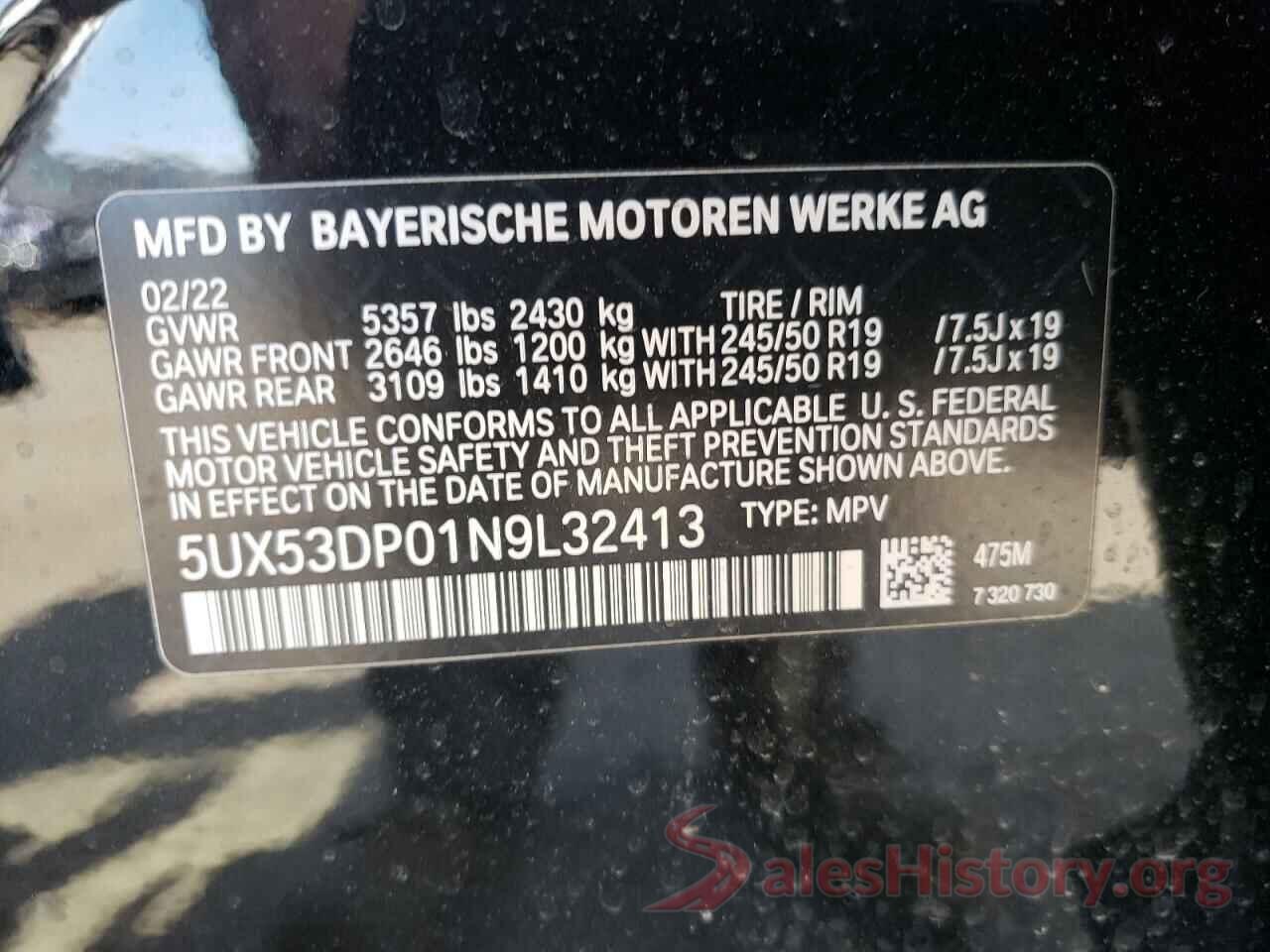 5UX53DP01N9L32413 2022 BMW X3