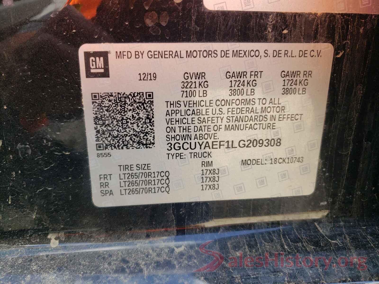 3GCUYAEF1LG209308 2020 CHEVROLET SILVERADO